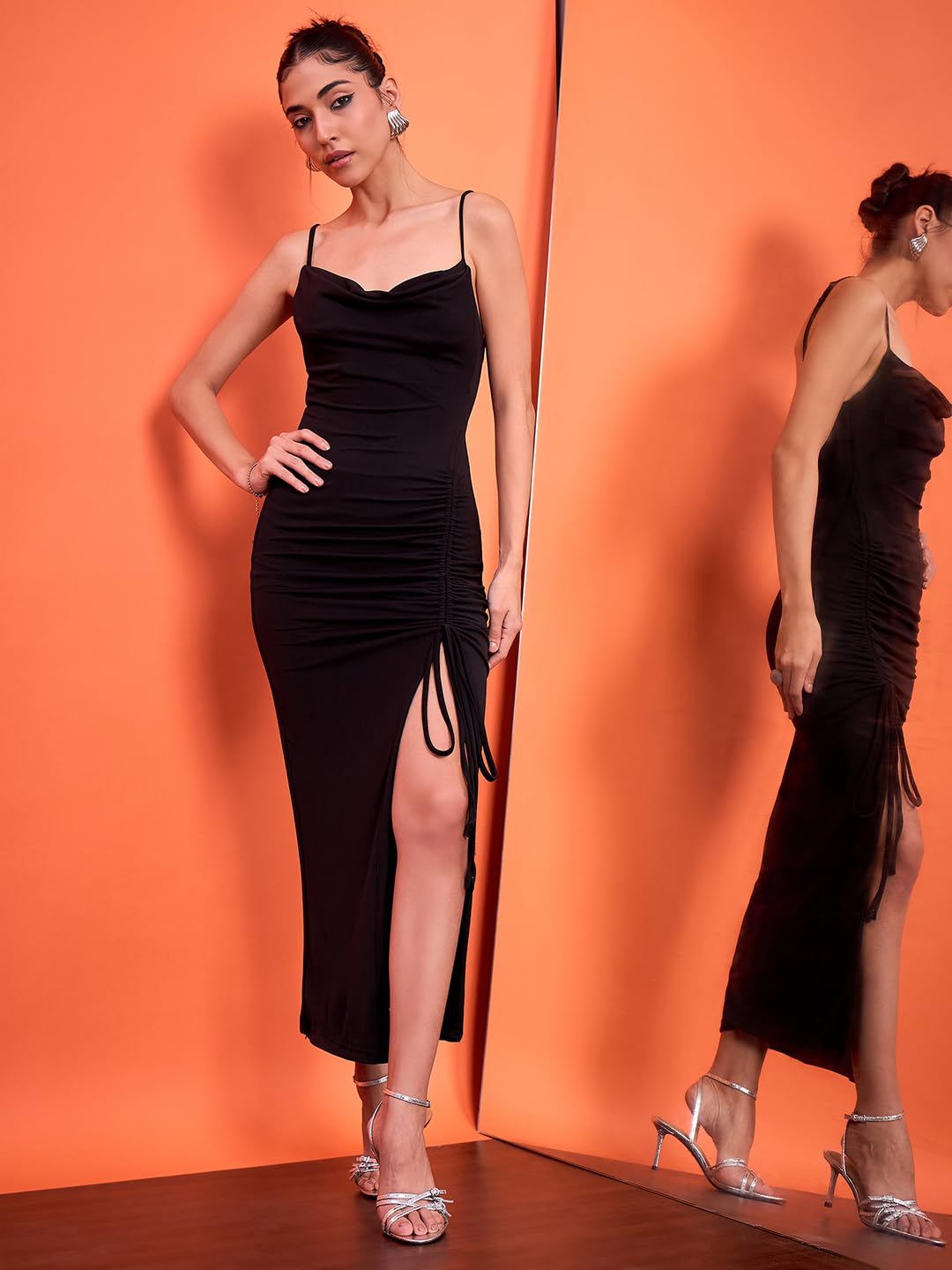 Uptownie Cowl Neck Drawstring Bodycon Dress by Prixsa.com - Image 6