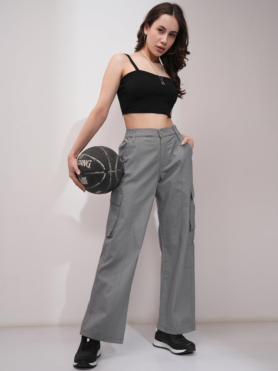 Tokyo Talkies Women's Straight Fit Cargos Trousers| Mid-Rise by Prixsa.com - Image 2