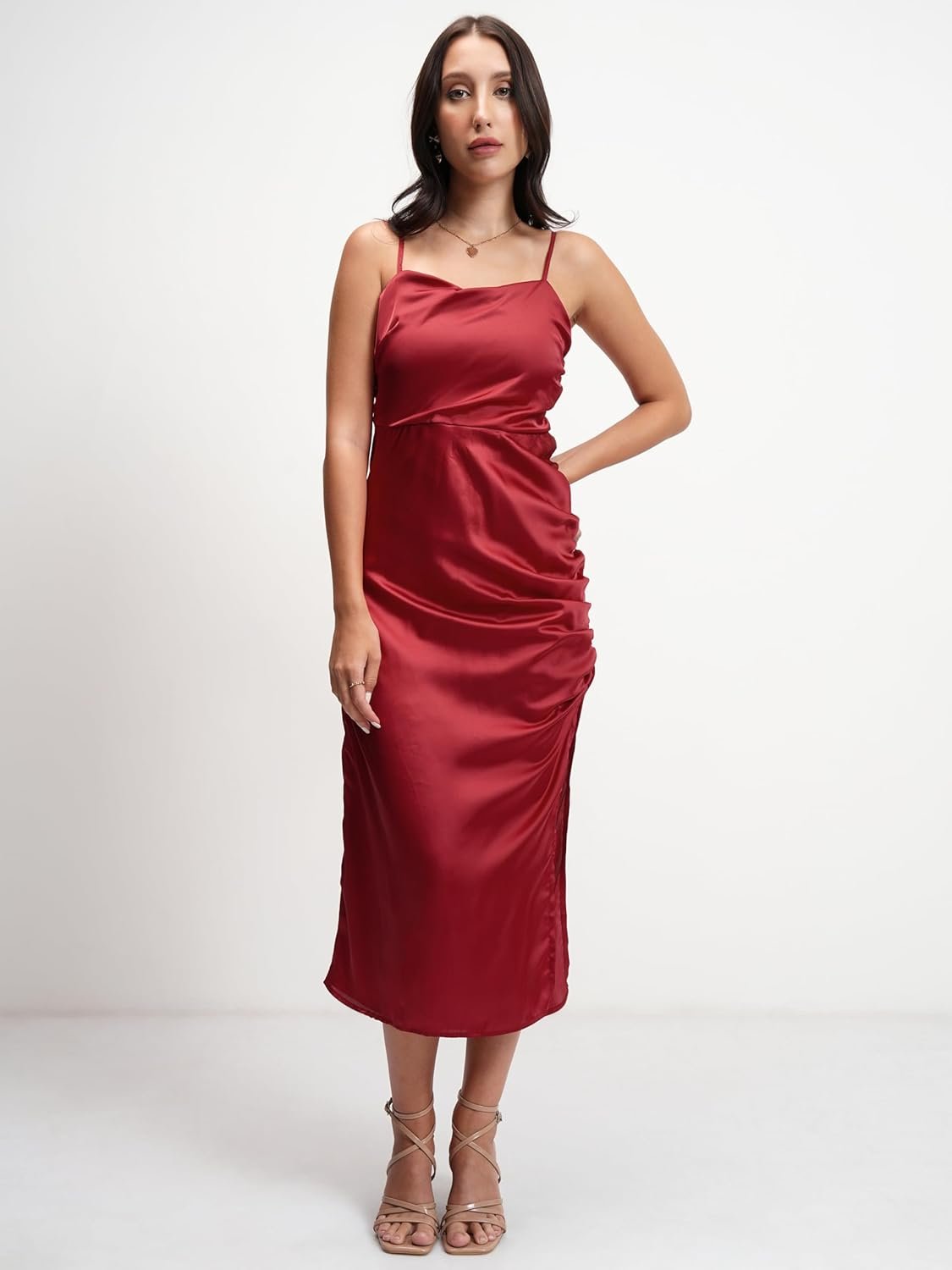 Tokyo Talkies Women's Elegant Shoulder Strap Ruched Sheath Dress | Flattering Short Silhouette for a Chic Look by Prixsa.com - Image 5