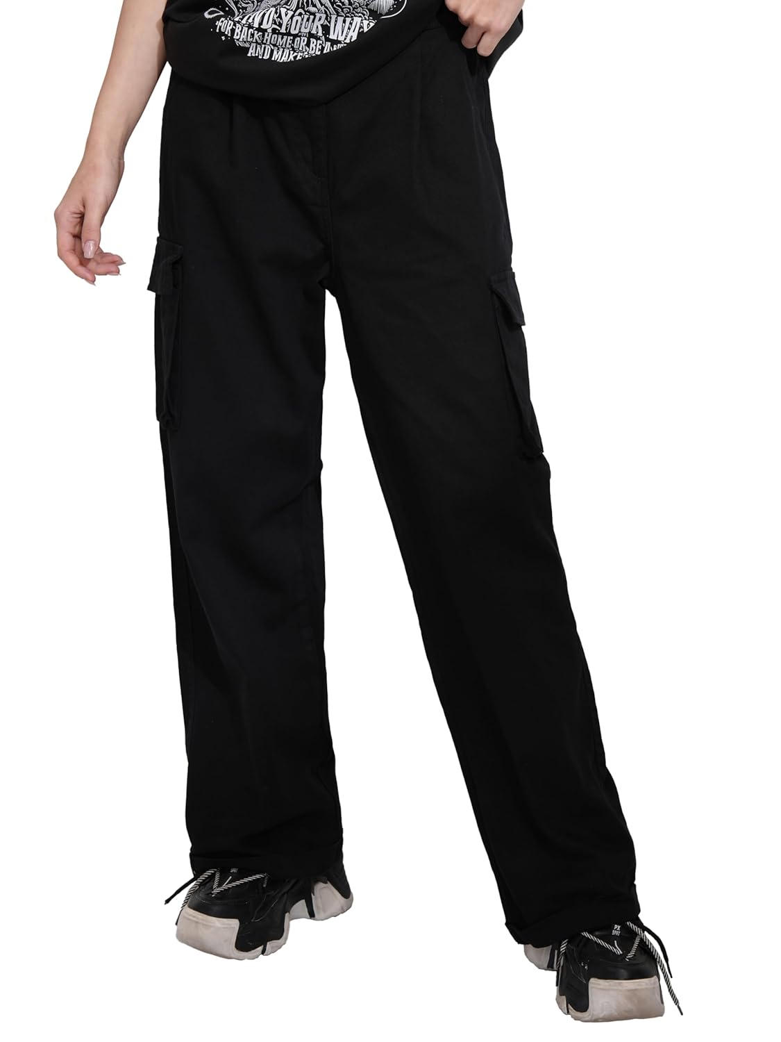 Tokyo Talkies Women's Straight Fit Wide Leg Trousers| Mid-Rise by Prixsa.com