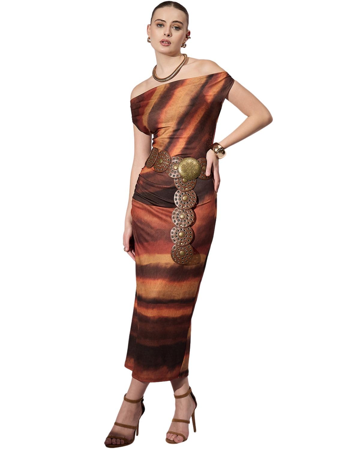 Uptownie Lite Women Stretchable Off-Shoulder Drape Maxi Dress by Prixsa.com