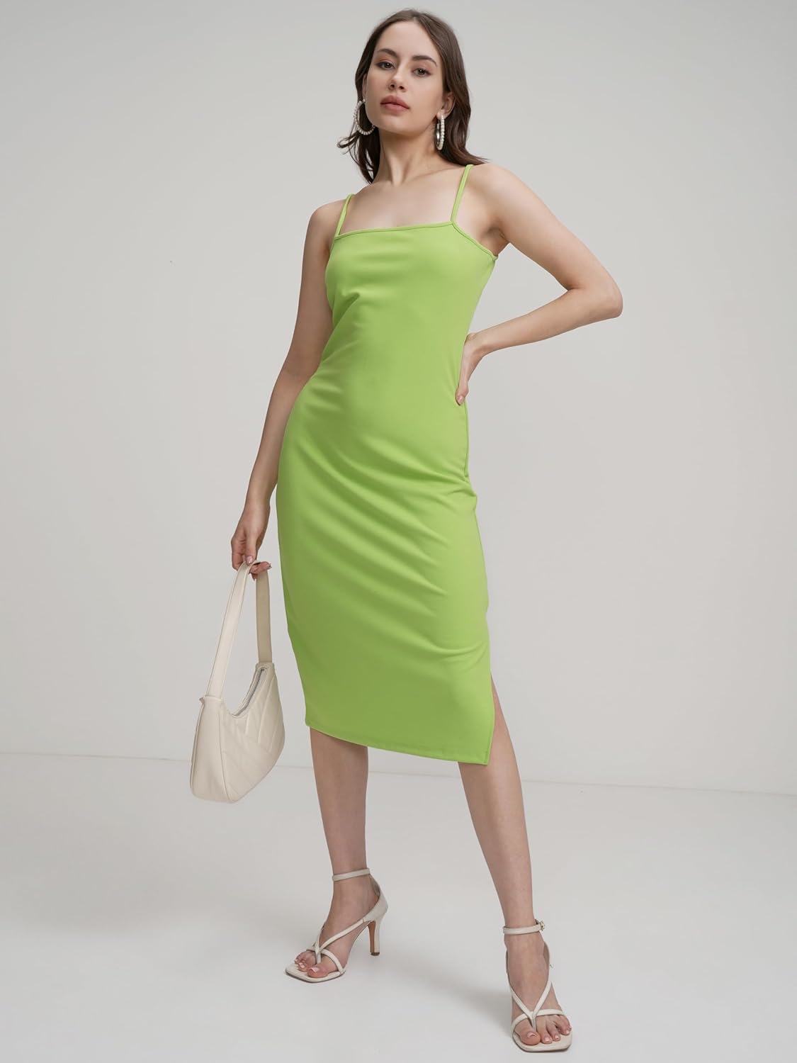 Tokyo Talkies Women's Shoulder Straps Bodycon Midi Dress | Chic & Stylish | Perfect for Parties, Date Nights & Evening Glam by Prixsa.com - Image 2