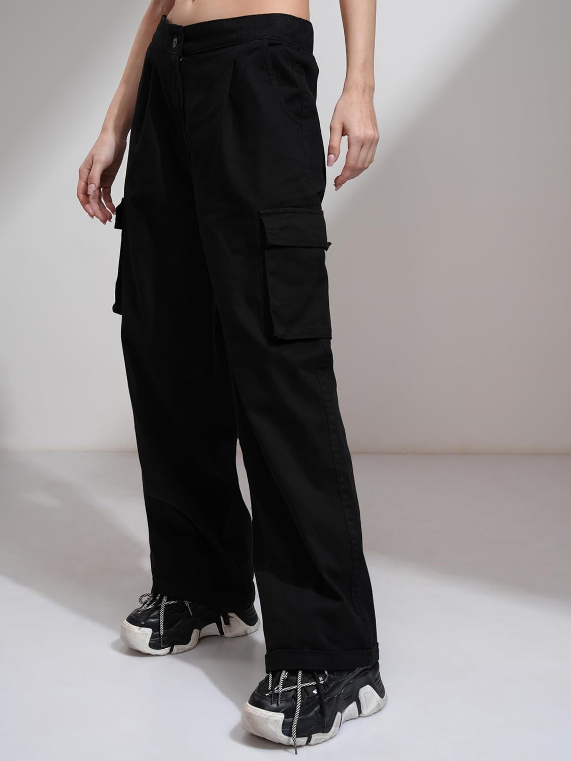 Tokyo Talkies Women's Straight Fit Wide Leg Trousers| Mid-Rise by Prixsa.com - Image 5
