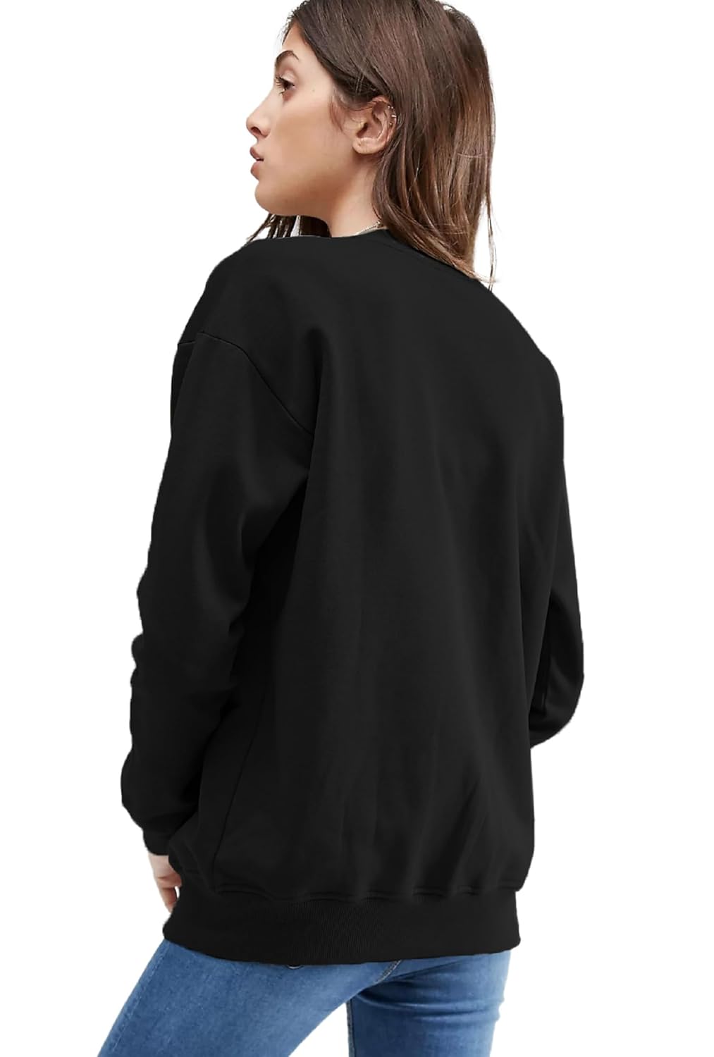 LEOTUDE Full Sleeve Loose Fit Loopknit Standard Length Bomber Jacket For Women (GRL_JKT02_BLK_P_Black_S) by Prixsa.com - Image 2