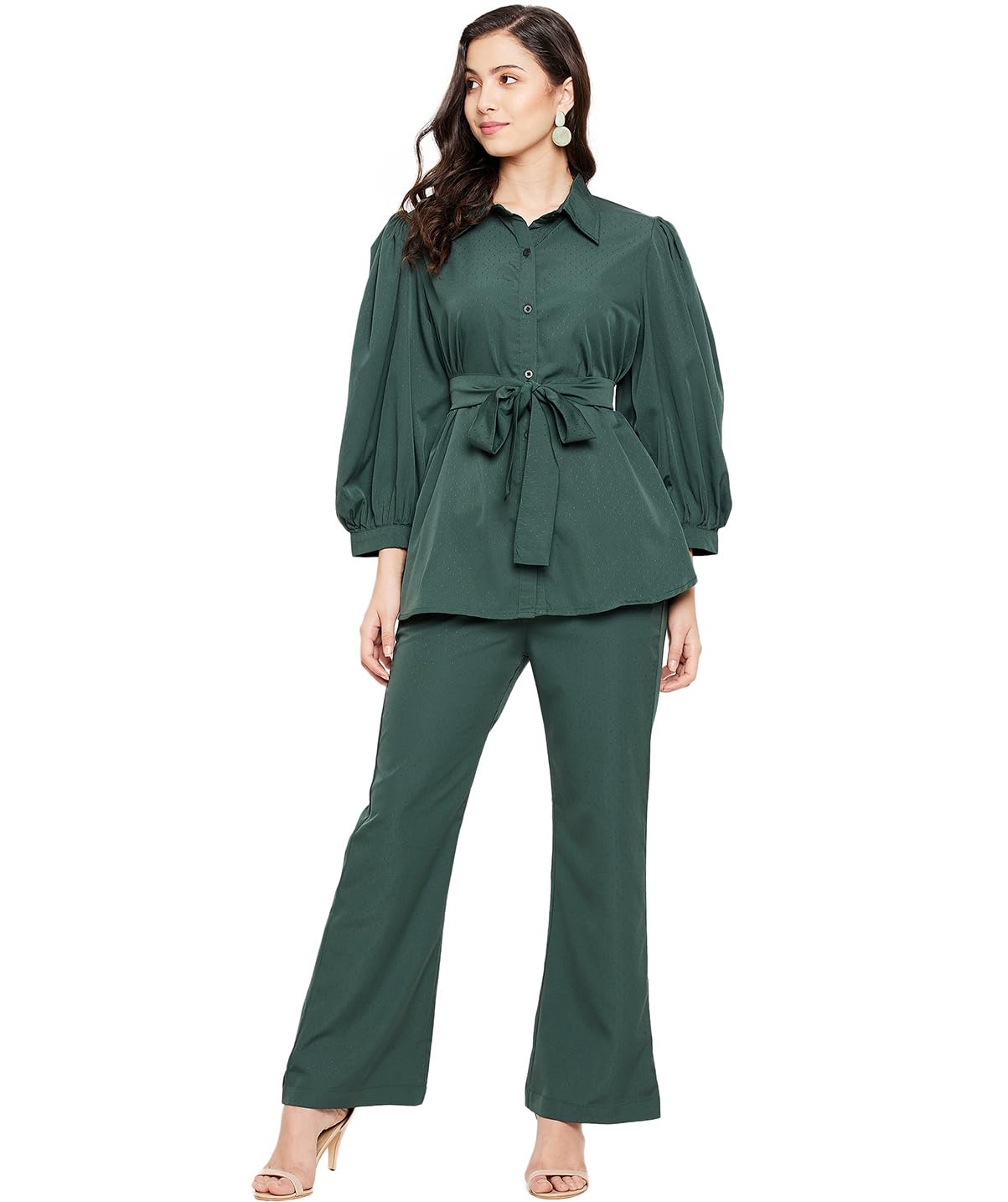 Fashfun Women's co-ord Set (Solid Crepe tie-up Shirt and Bootcut Pant Set) by Prixsa.com
