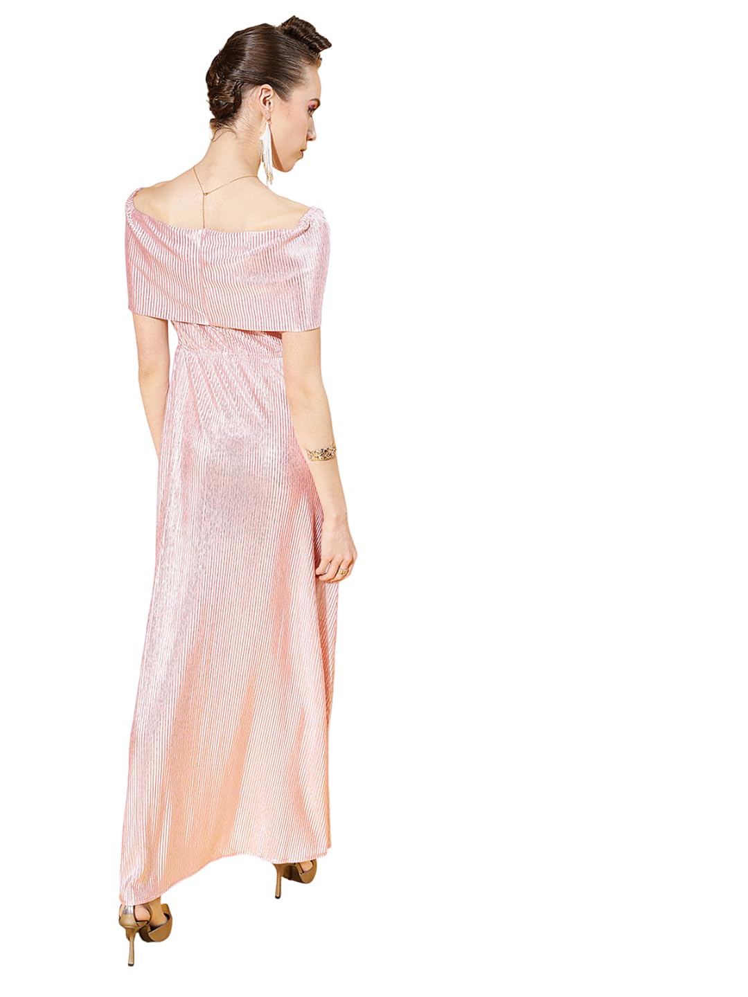 PoshBery Pink Pleated Off Shoulder Maxi Dress by Prixsa.com - Image 2