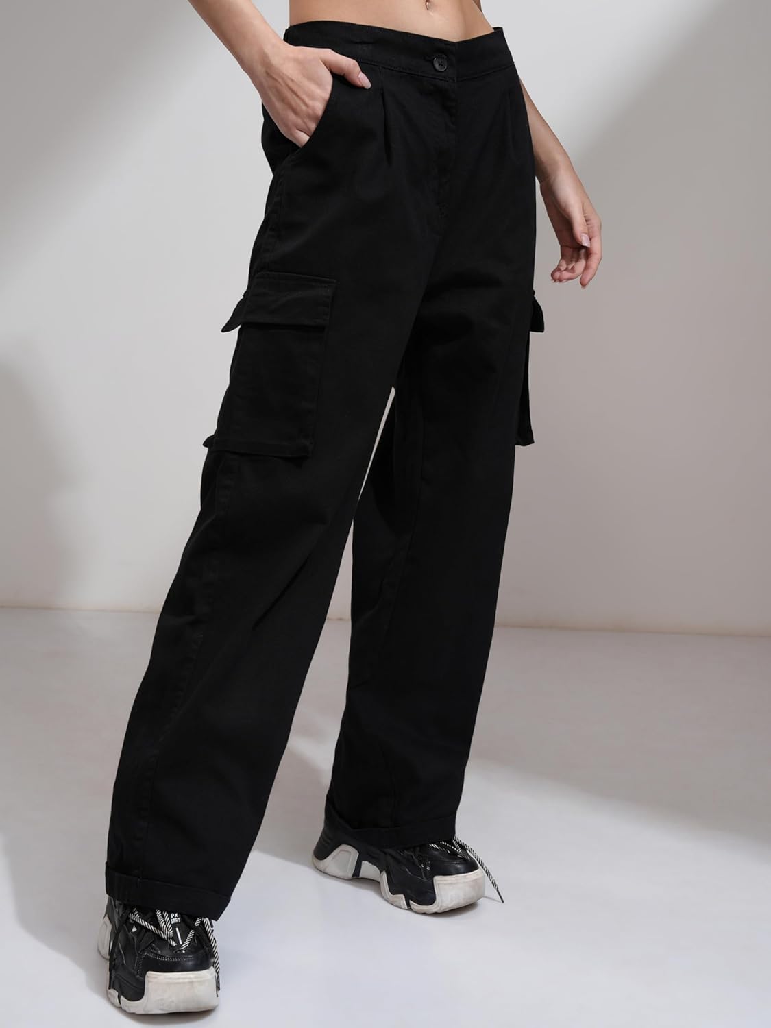 Tokyo Talkies Women's Straight Fit Wide Leg Trousers| Mid-Rise by Prixsa.com - Image 4