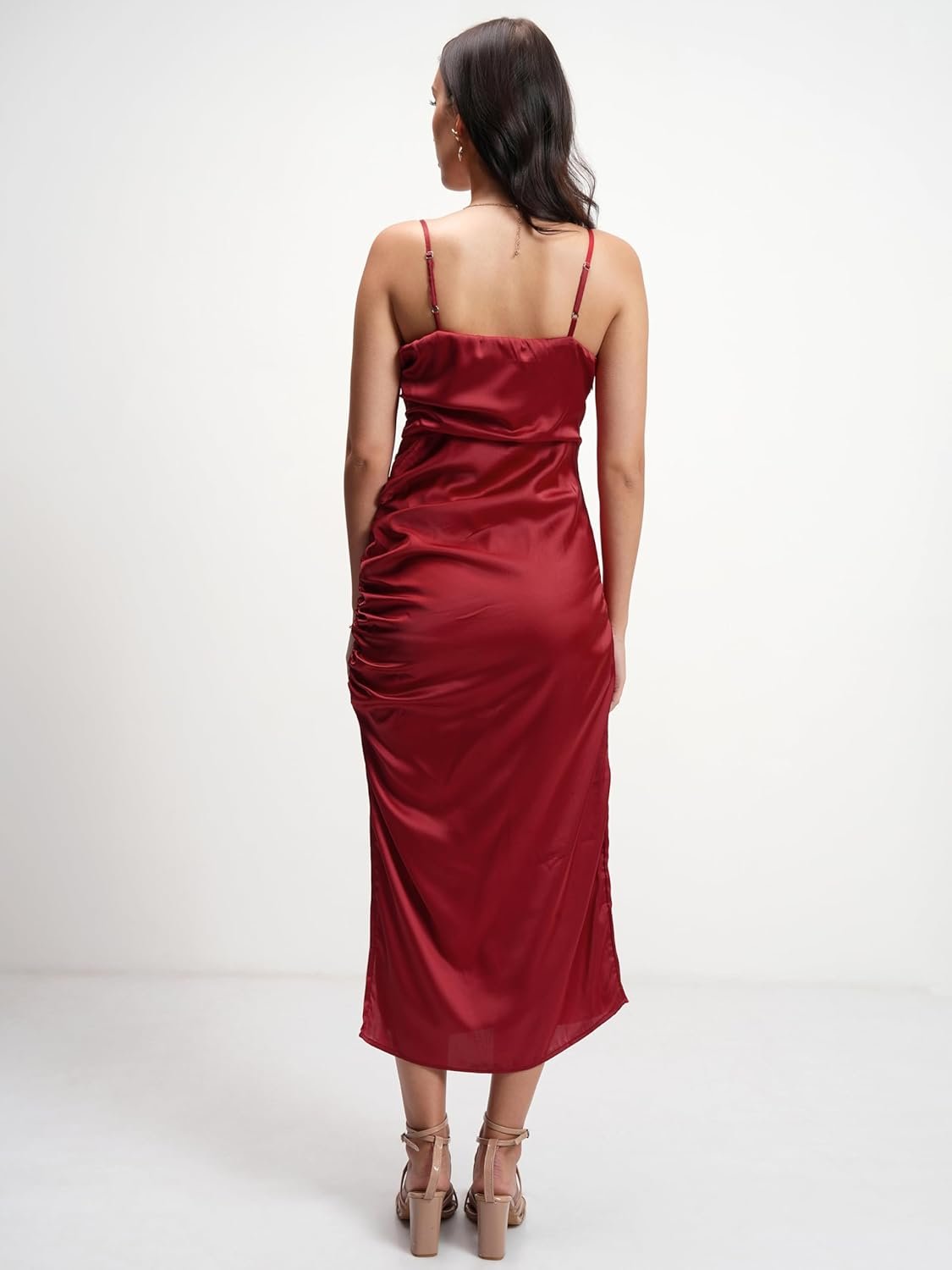 Tokyo Talkies Women's Elegant Shoulder Strap Ruched Sheath Dress | Flattering Short Silhouette for a Chic Look by Prixsa.com - Image 6