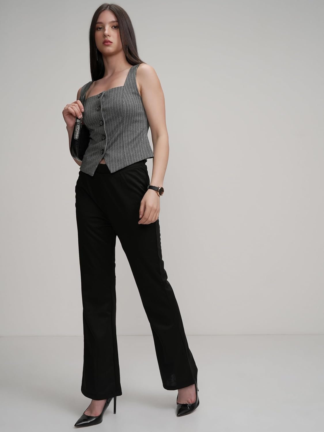 Tokyo Talkies Women's Slim Fit Bootcut Trousers | Stretchable Trousers | Casual Trousers | Mid-Rise by Prixsa.com - Image 2