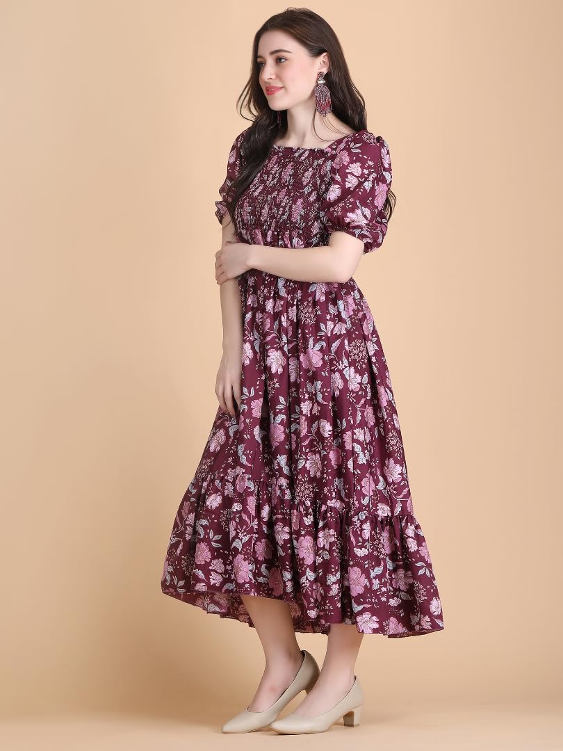 KUDUZO Women's Crepe Material Knee Length Short Sleeve S to XL Size Anarkali Dress for Girls. (KU_D735A_Purple_S) by Prixsa.com - Image 7