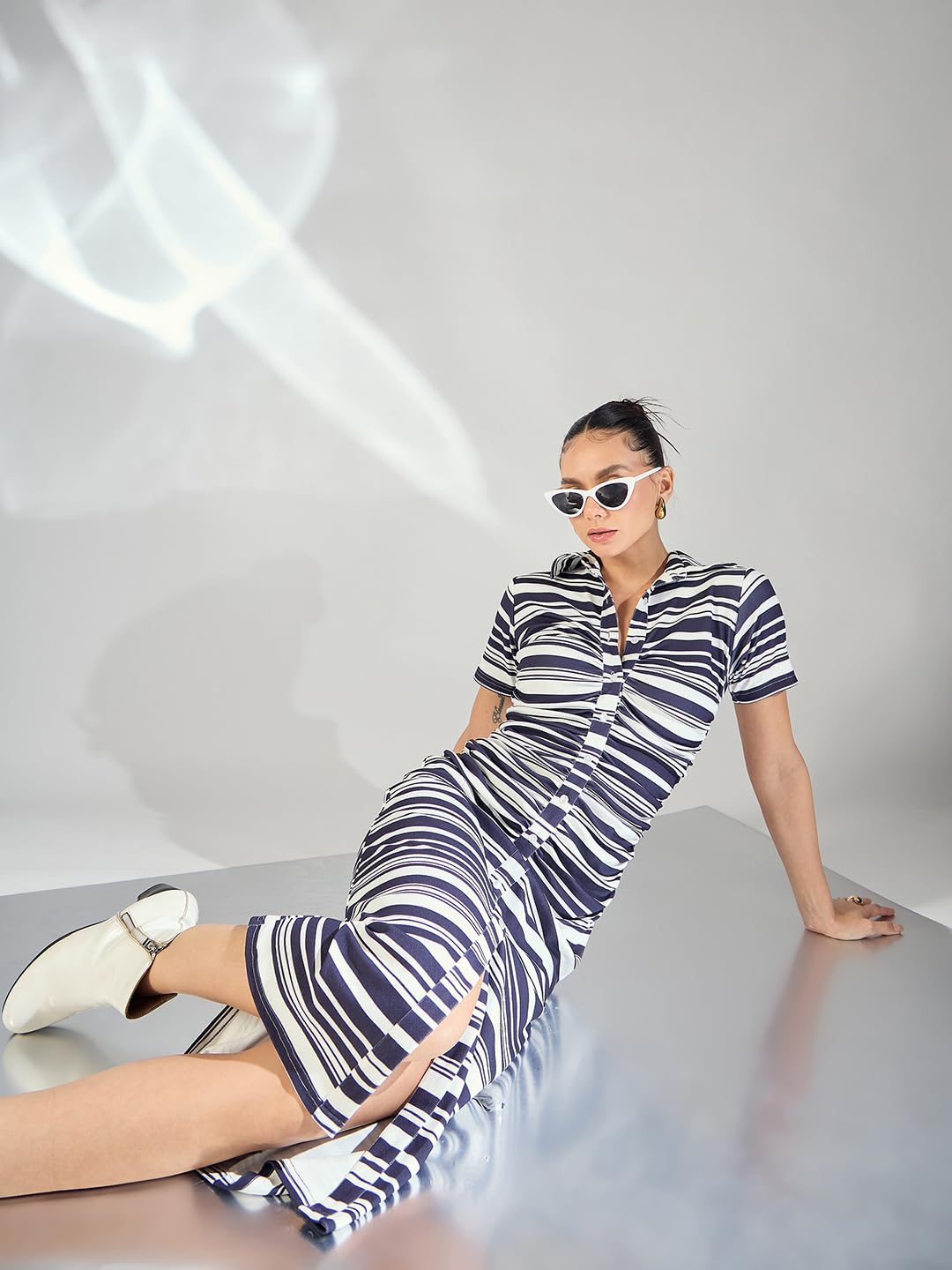 Uptownie Lite Striped Gathered Buttoned Down Midi Dress by Prixsa.com - Image 2