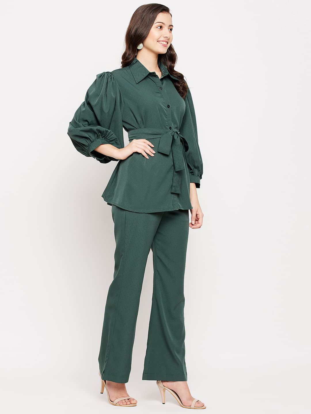 Fashfun Women's co-ord Set (Solid Crepe tie-up Shirt and Bootcut Pant Set) by Prixsa.com - Image 2