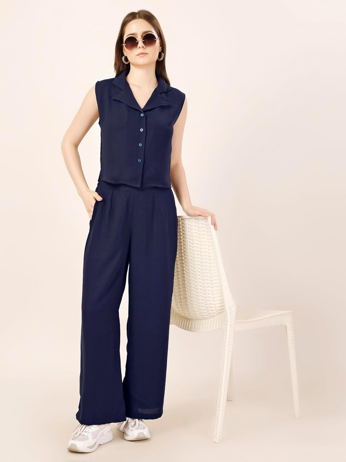 Fashfun Women's Solid Waist-Coat Co-ord Set by Prixsa.com - Image 5