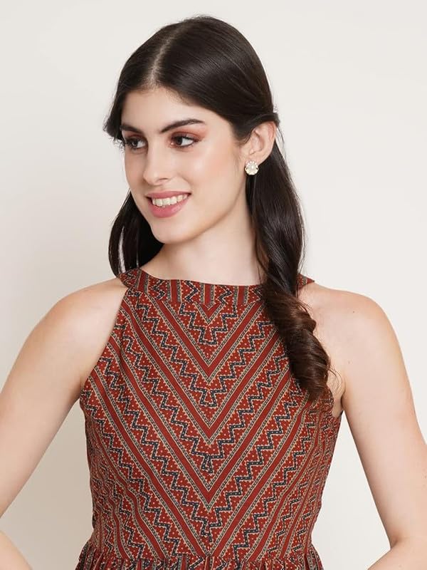 FABRIC FITOOR Women's Cotton Geometric Print Halter Dress by Prixsa.com - Image 6