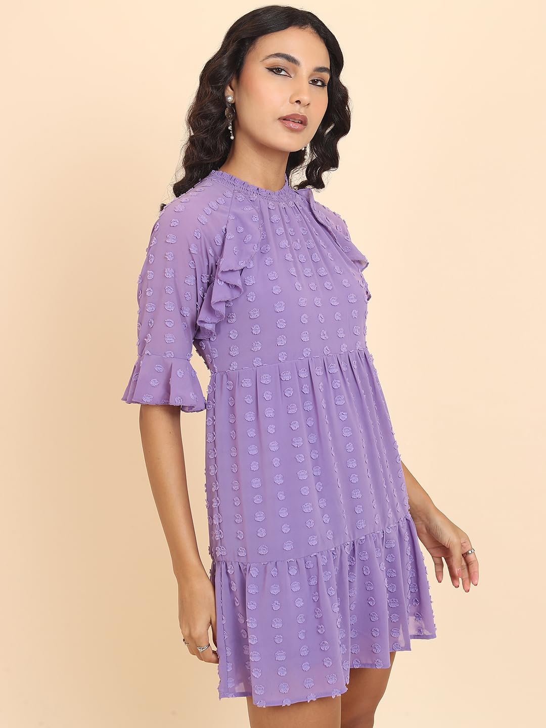 Tokyo Talkies Women's Three-Quarter Sleeves High Neck Self Design Dresses | Stylish Dresses | Casual Dresses by Prixsa.com - Image 4