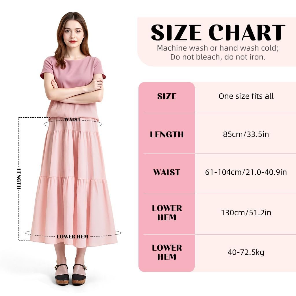 SANNIDHI® Womens Summer Boho Maxi Skirts Smocked Elastic High Waist Pleated A-Line Flowy Ruffle Swing Tiered Long Beach Skirt Dress Long Beach Skirt by Prixsa.com - Image 2