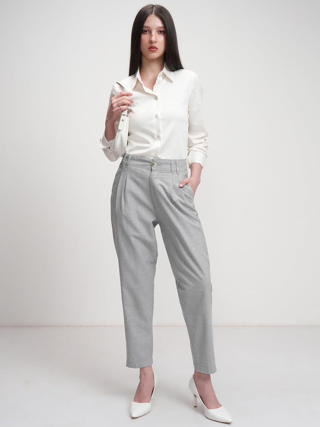 Tokyo Talkies Women's Tapered Fit Cropped Trousers | Stretchable Trousers| Mid-Rise by Prixsa.com - Image 2