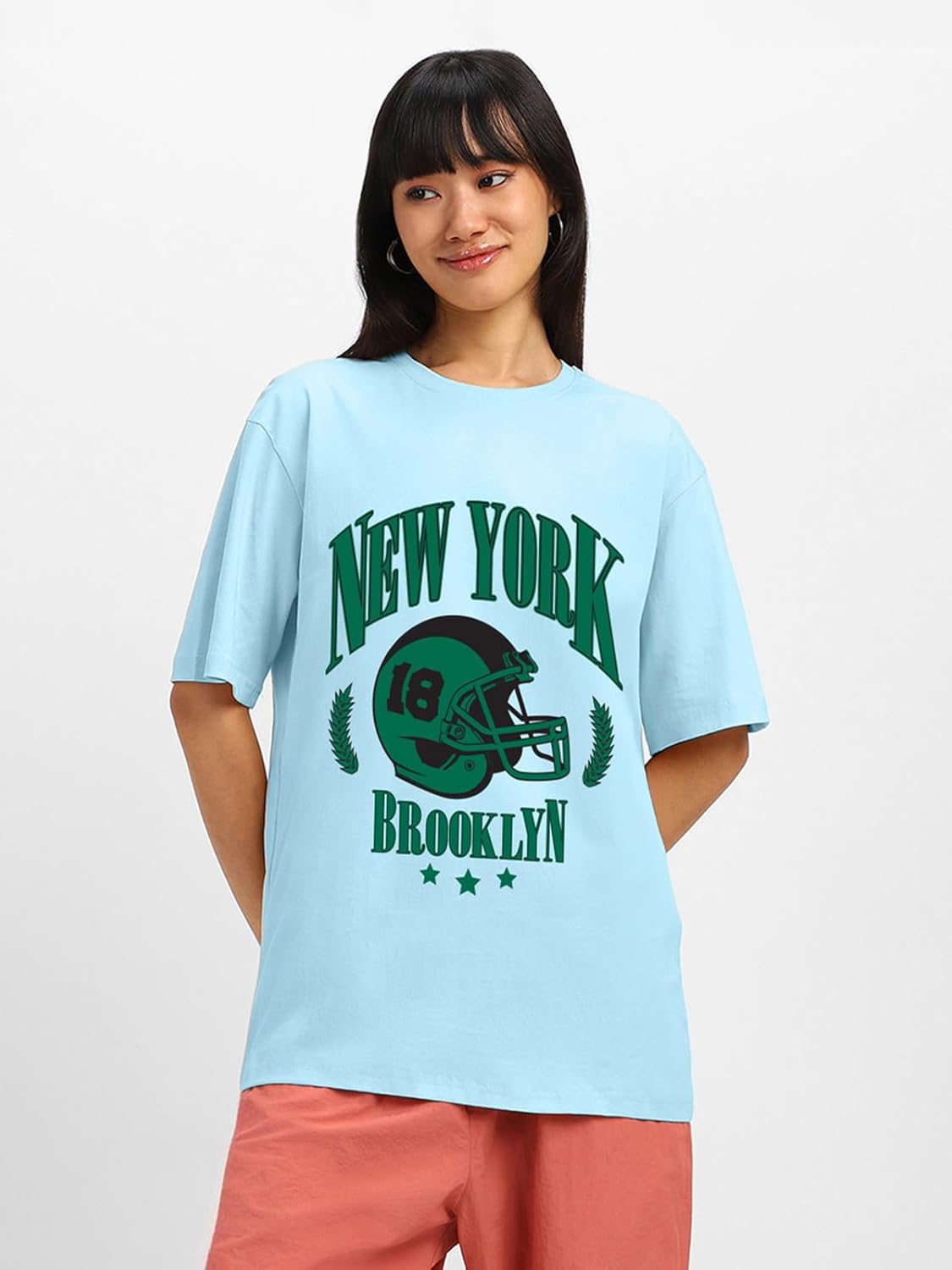 JUNEBERRY® Round Neck Drop Shoulder Round Neck Black & White Graphic Printed Pure Cotton Oversized Baggy Fit Half Sleeve T-Shirt for Women & Girls (Sizes: S to 2XL) by Prixsa.com - Image 5