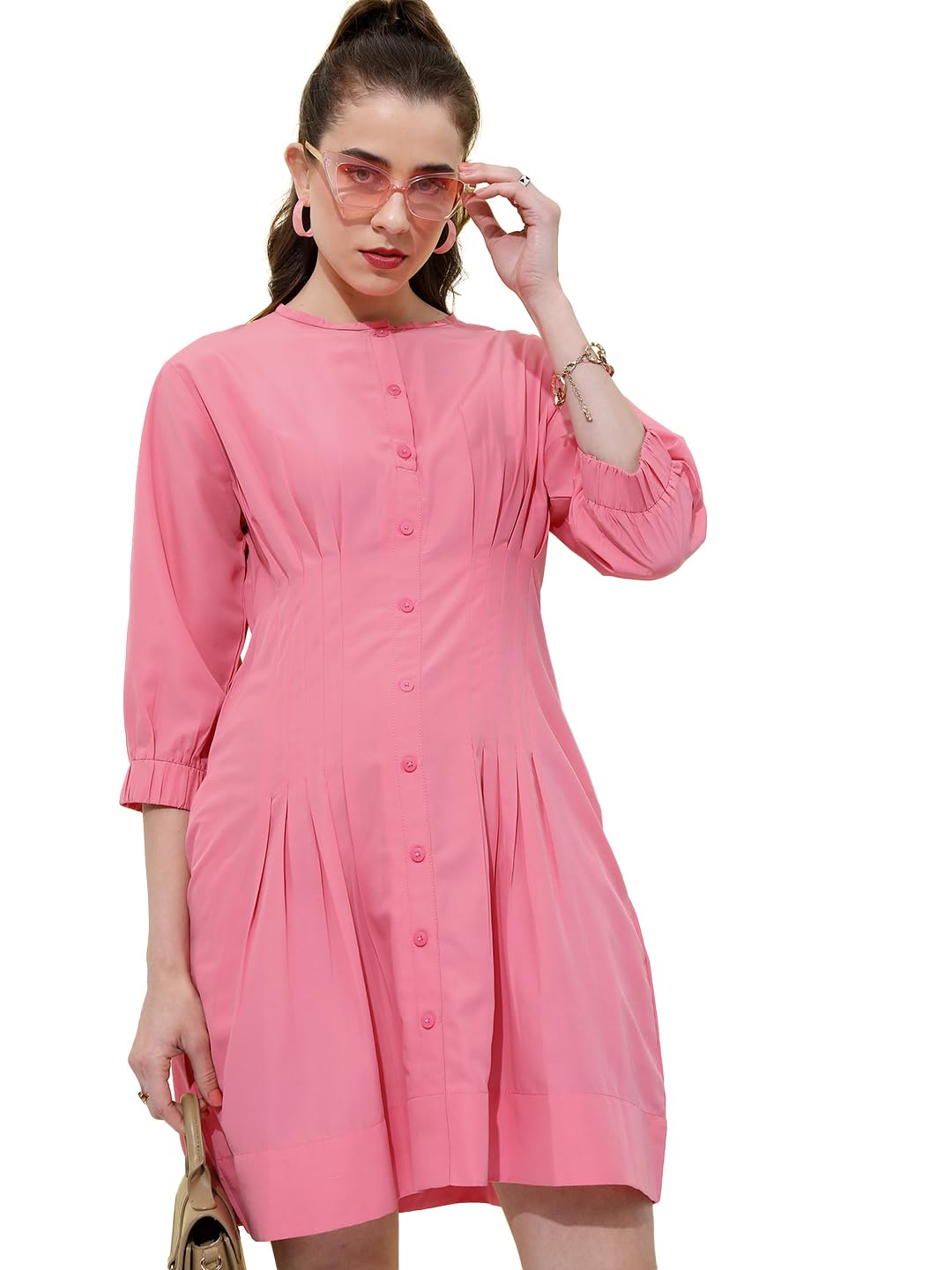 Tokyo Talkies Women's Three-Quarter Sleeves Round Neck Solid Dresses | Stylish Dresses | Casual Dresses by Prixsa.com