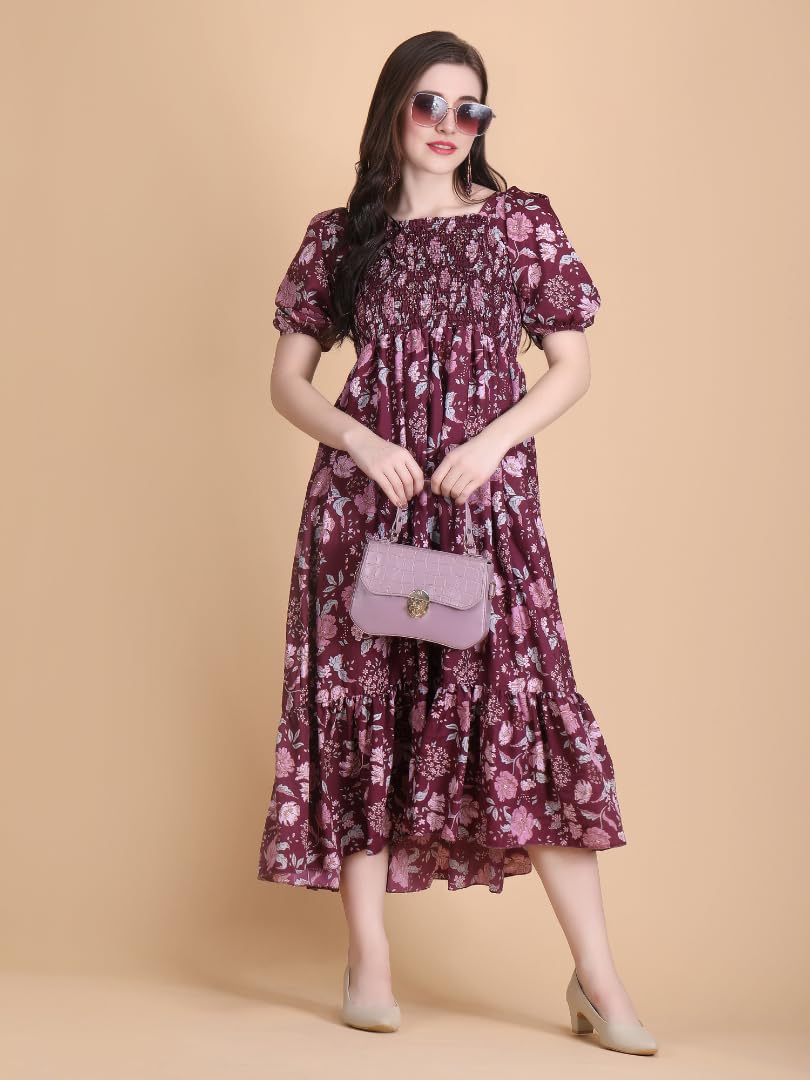 KUDUZO Women's Crepe Material Knee Length Short Sleeve S to XL Size Anarkali Dress for Girls. (KU_D735A_Purple_S) by Prixsa.com - Image 4