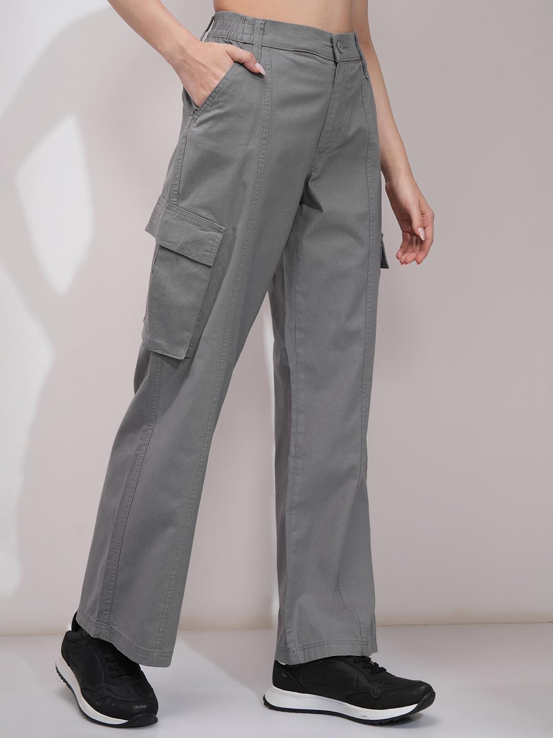 Tokyo Talkies Women's Straight Fit Cargos Trousers| Mid-Rise by Prixsa.com - Image 4