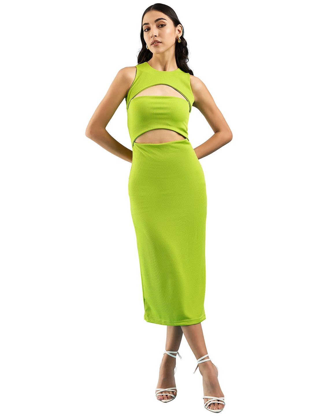 Uptownie Lite Women's Stretchable Ribbed Bandage Midi Dress by Prixsa.com