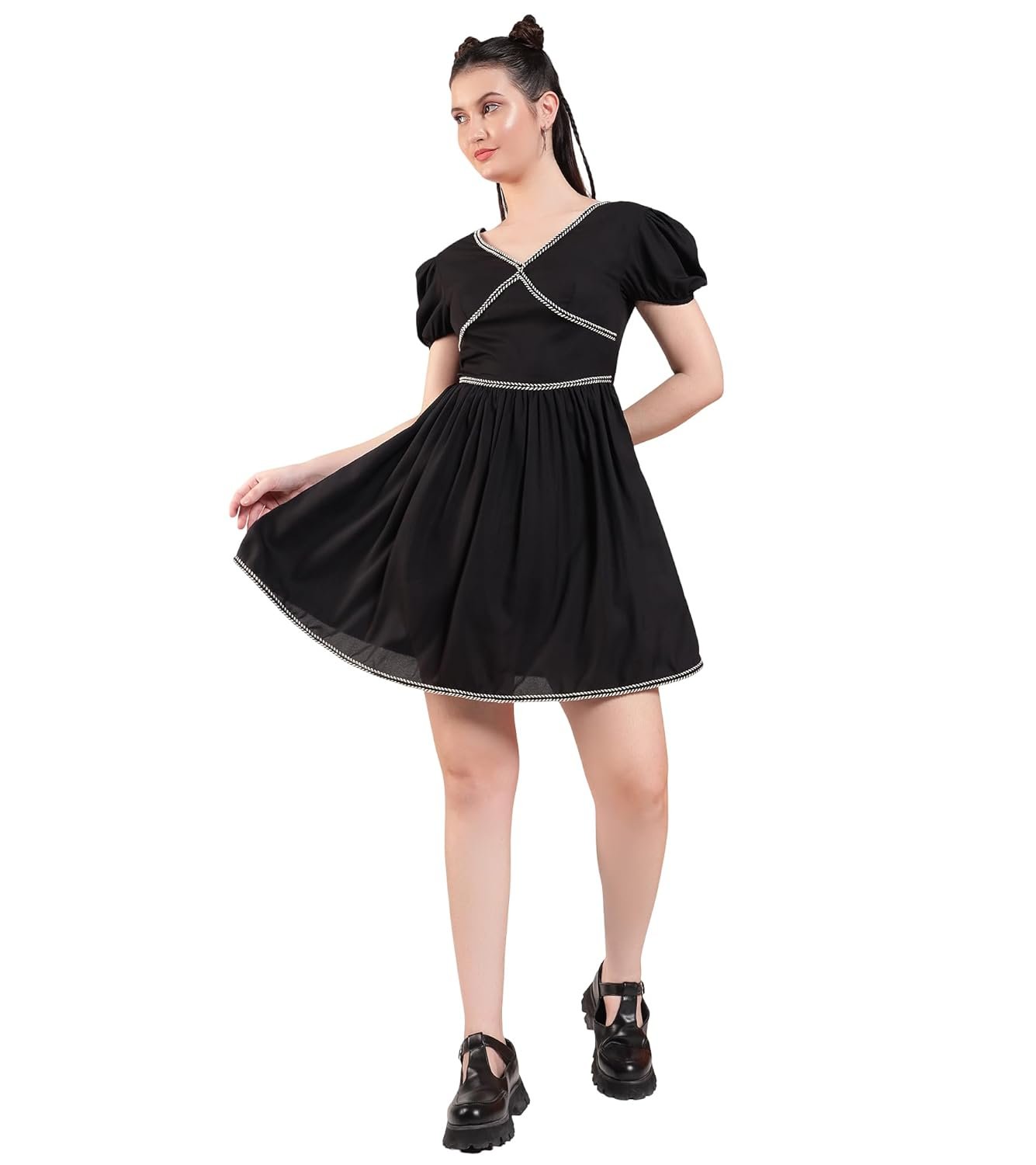 DEEBACO Solid Summer Cool Corset Style Dress for Women's|V-Neck Sleeveless Fit & Flare Above Knee Length|Summer Western Party Casual Wear Trendy Dress for Ladies by Prixsa.com