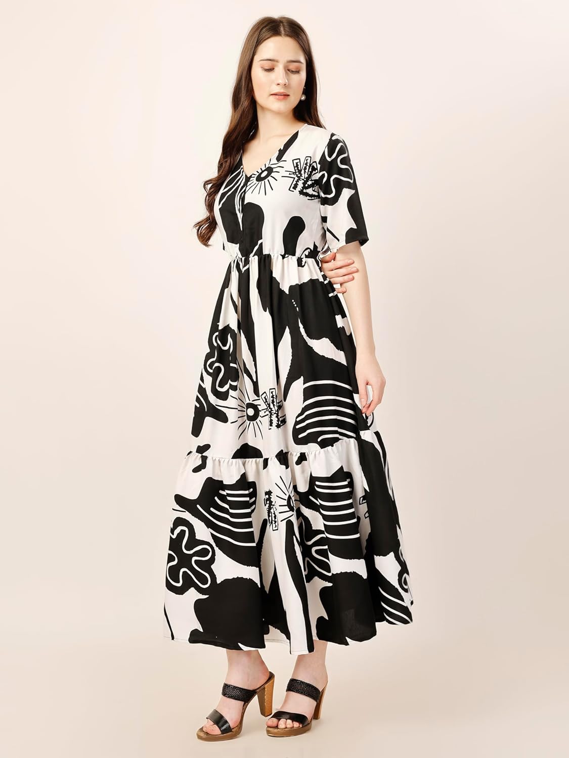 Fashfun Women's Printed Tiered Dress with V-Neck by Prixsa.com - Image 5