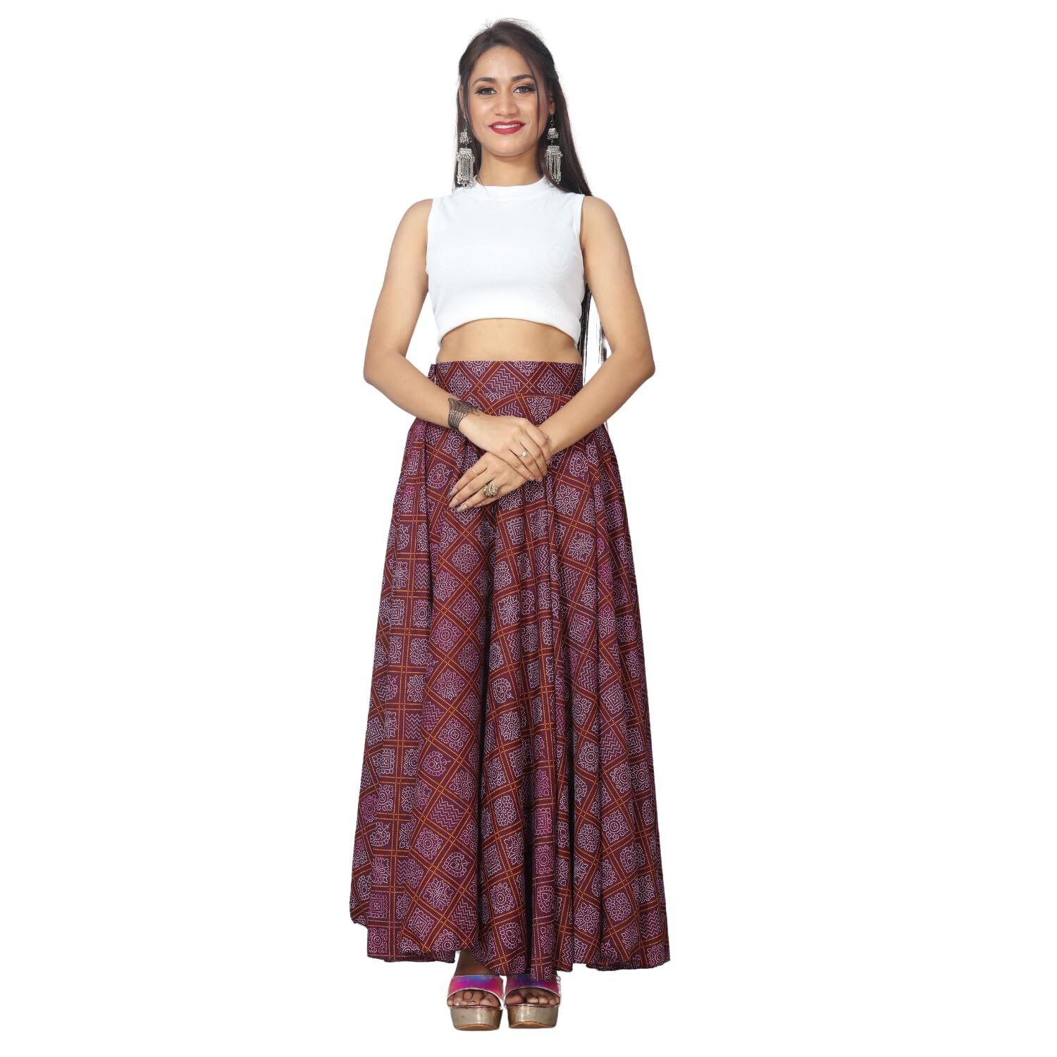 JYESHTA Women's American Crepe Blooming Flared Long for Traditional Stitched A-line Flare Skirt for Girls with 12 Meter Flare 40inch Height by Prixsa.com