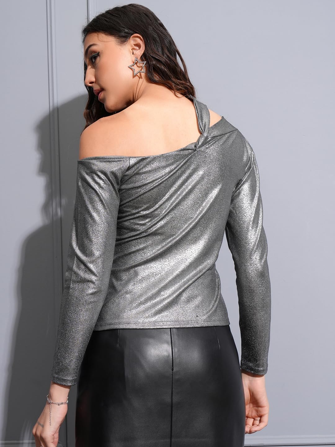 Tokyo Talkies Women's Long Sleeves Asymmetric Neck Solid Tops | Stylish by Prixsa.com - Image 3
