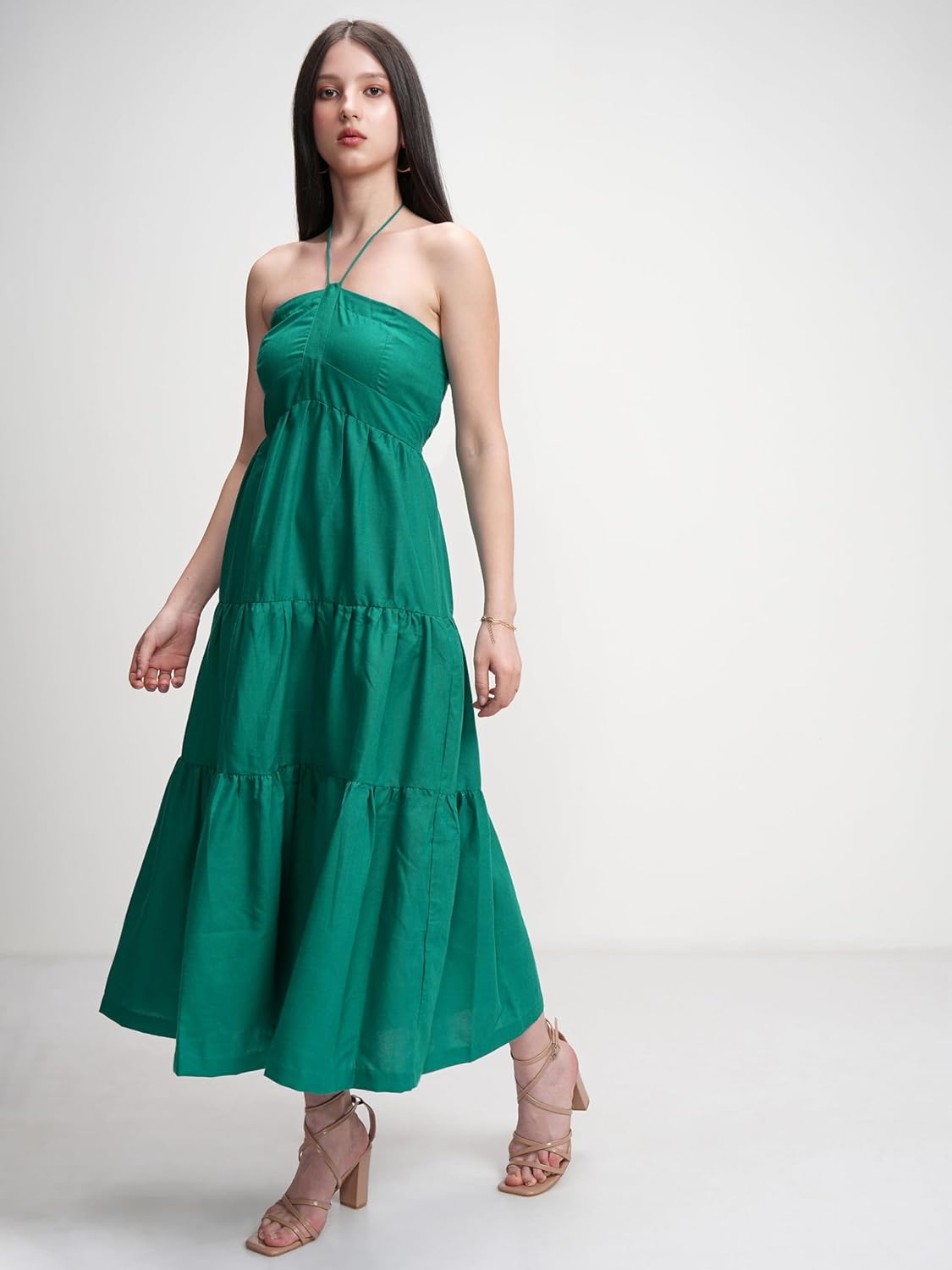 Tokyo Talkies Womens Dresses Women | Halter Neck | Tiered Maxi Dress | Elegant & Flowy | Perfect for Casual & Special Occasions| Stylish by Prixsa.com - Image 2