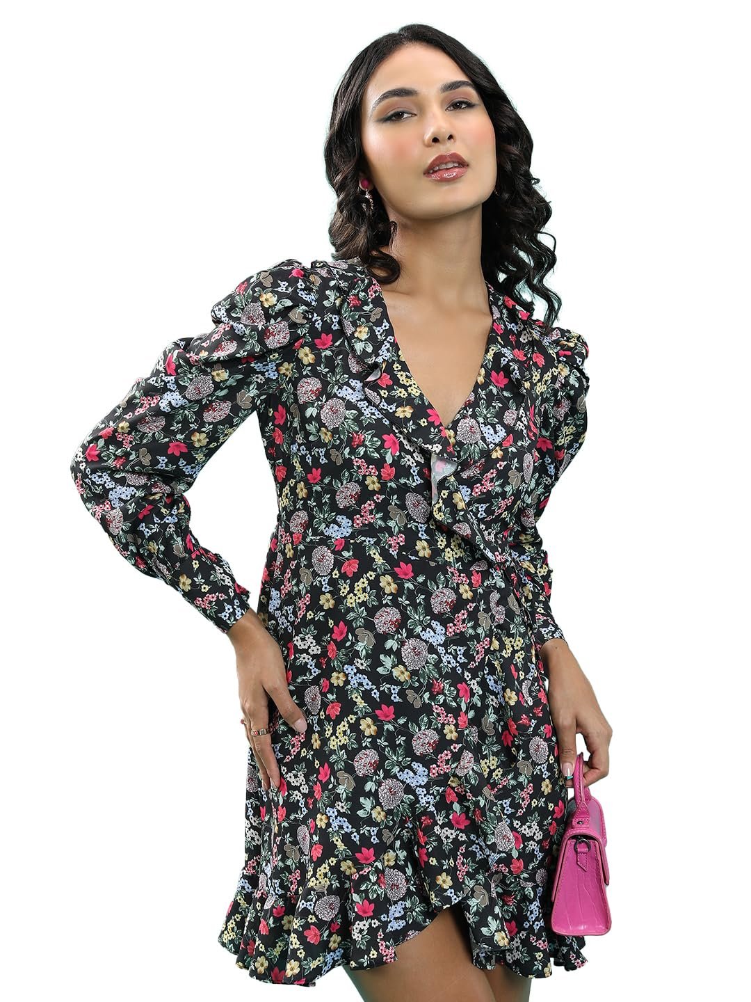 Tokyo Talkies Women's Long Sleeves V-Neck Printed Dresses | Stylish Dresses | Casual Dresses by Prixsa.com