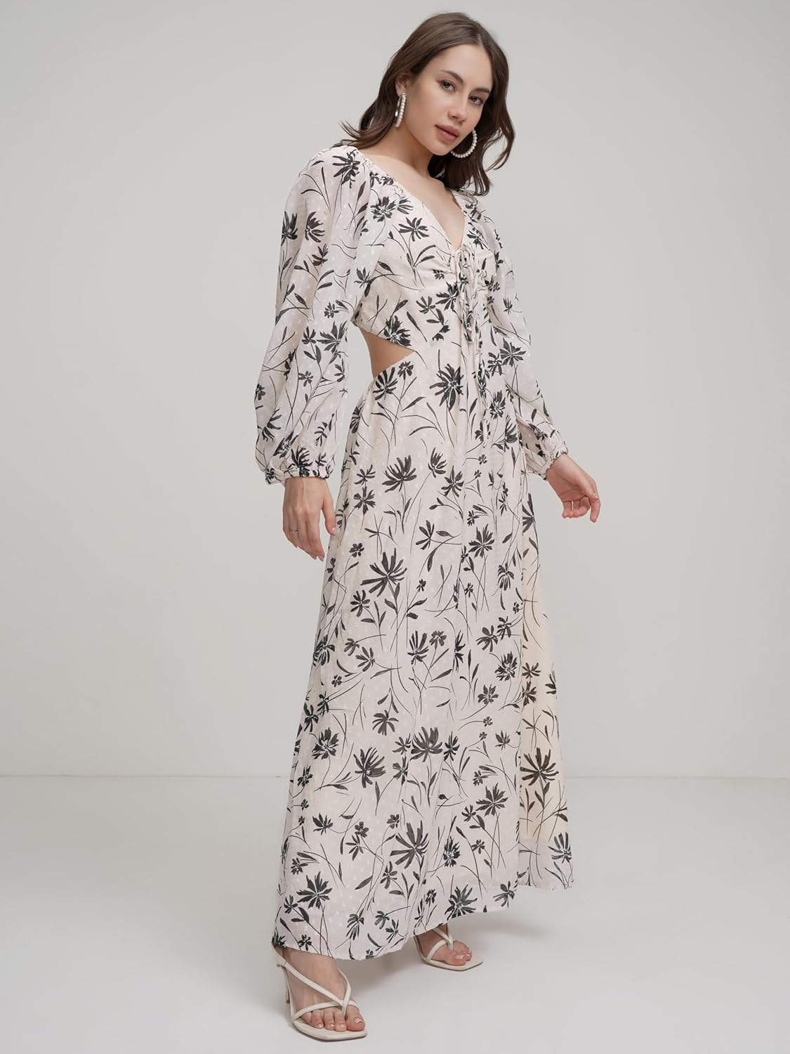 Tokyo Talkies Womens Dresses Women | Floral Print | Tie-Up Neck| Puff Bishop Sleeves | Side Cut-Out | Maxi Dress | Elegant & Trendy| Stylish by Prixsa.com - Image 4