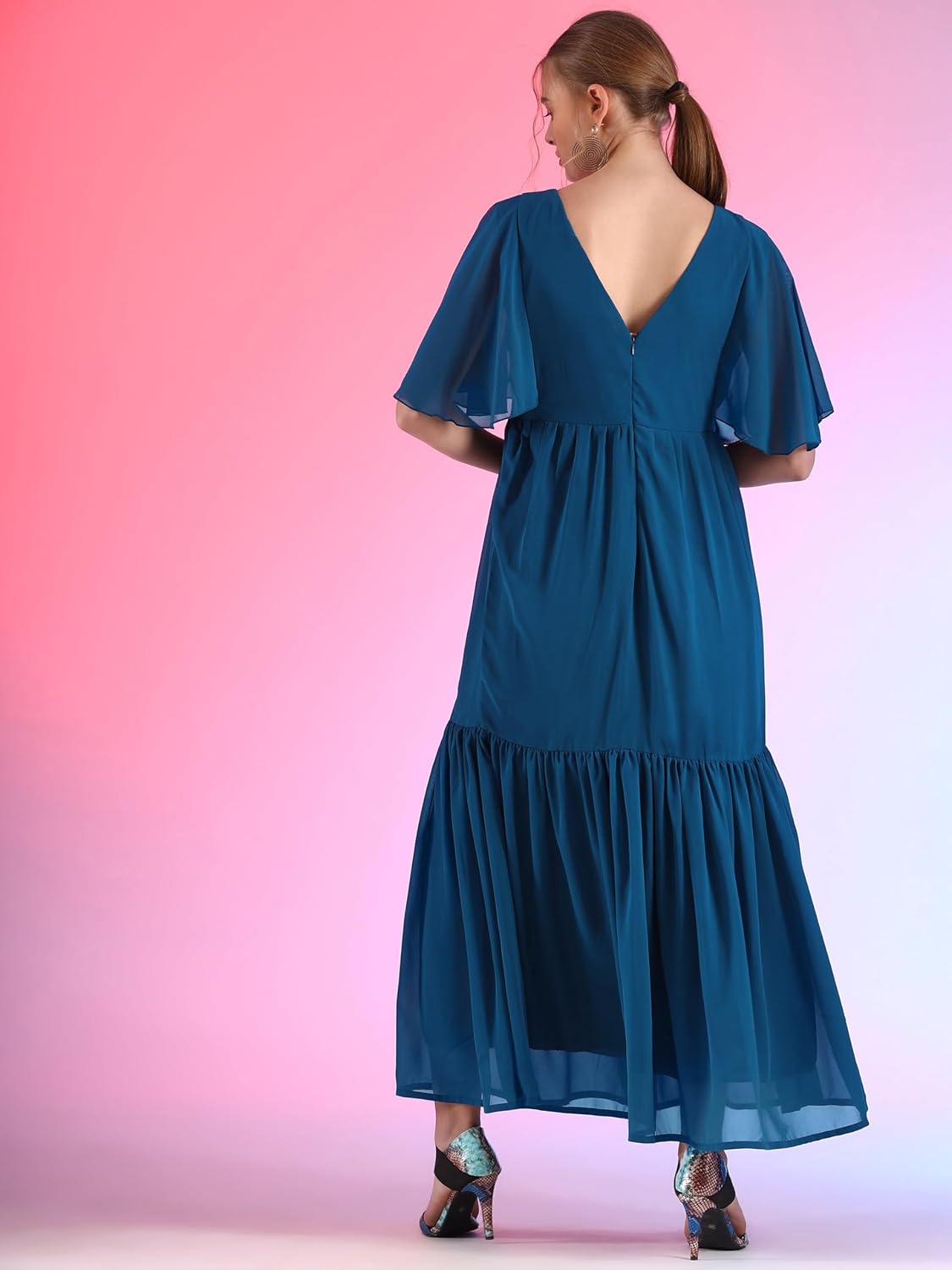 Sheetal Associates Women's Georgette Solid Casual Maxi Fit and Flare Dress by Prixsa.com - Image 4