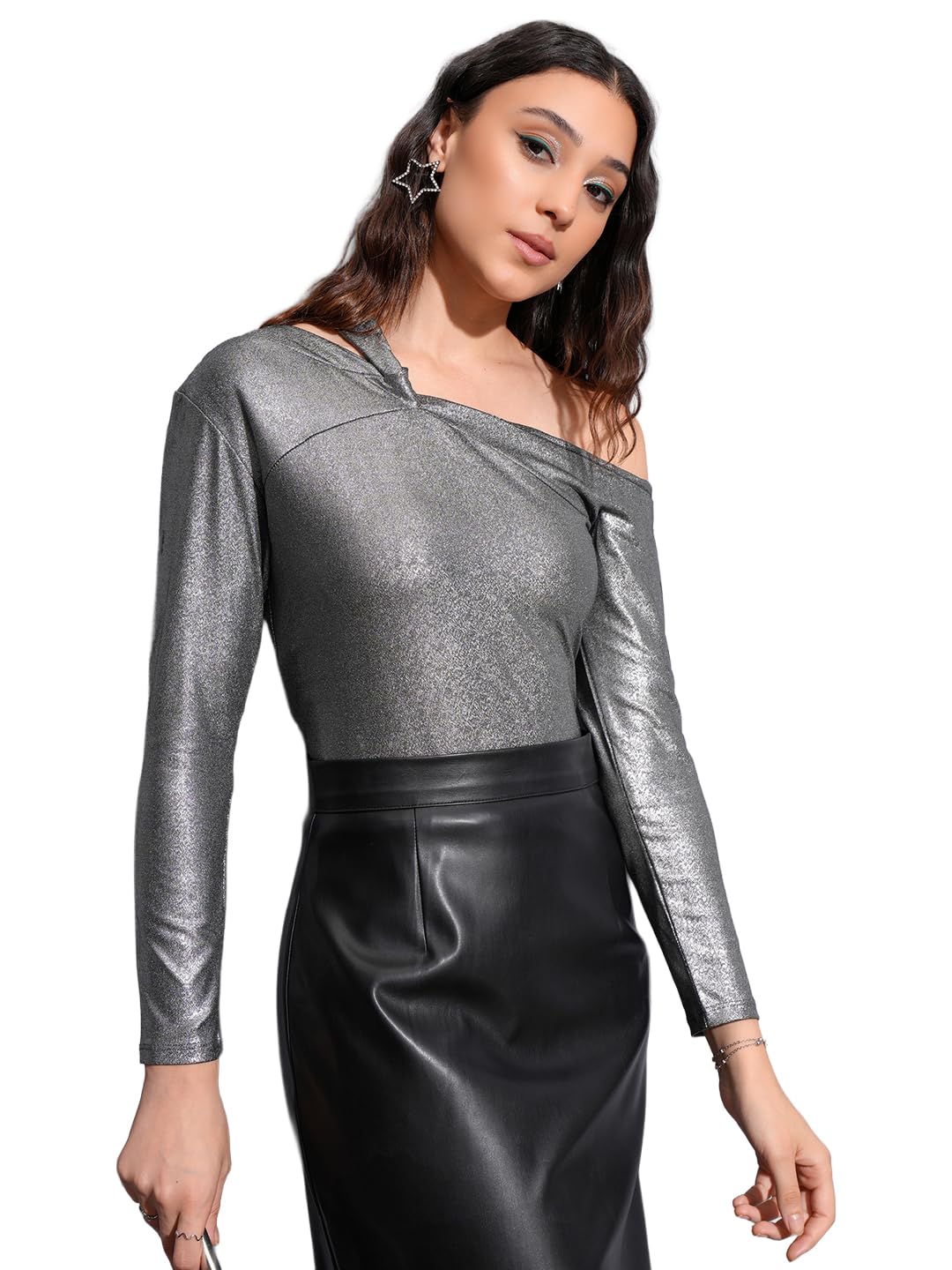 Tokyo Talkies Women's Long Sleeves Asymmetric Neck Solid Tops | Stylish by Prixsa.com