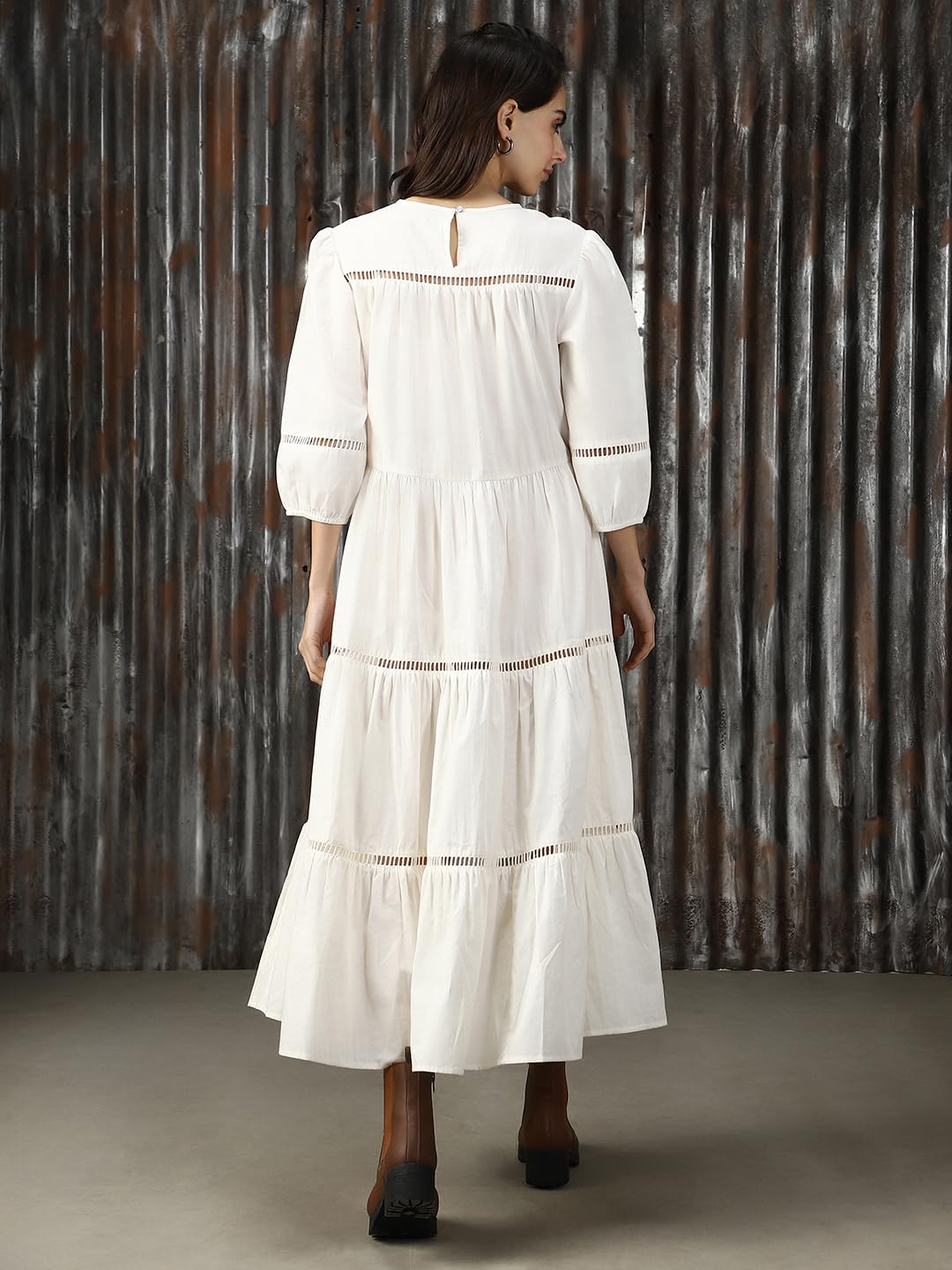 High Star Women Solid Cotton Flared Fit Round Neck Short Sleeve Dresses by Prixsa.com - Image 6