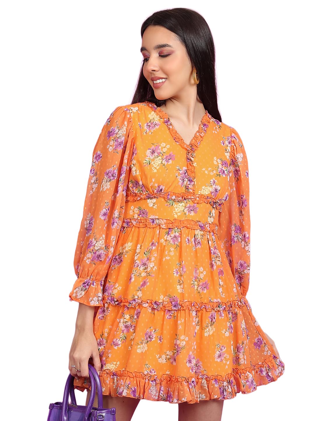 Tokyo Talkies Women's Three-Quarter Sleeves V-Neck Printed Dresses | Stylish Dresses | Casual Dresses by Prixsa.com