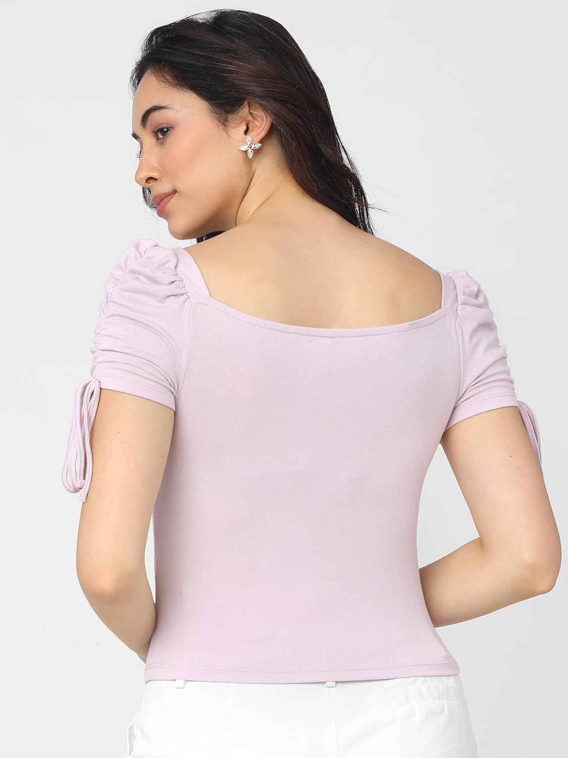 Tokyo Talkies Women's Short Sleeves Square Neck Solid Tops| Stylish | Casual Wear by Prixsa.com - Image 3