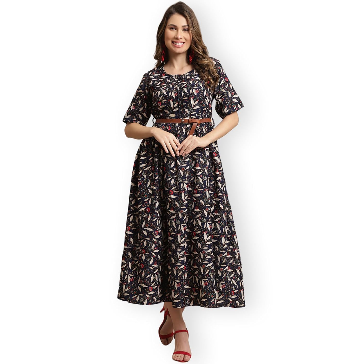 Preneum Women's Georgette Empire Waist Midi Dress by Prixsa.com