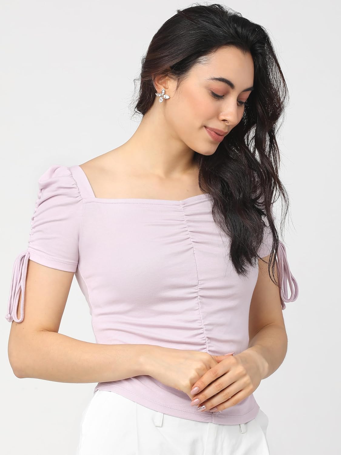 Tokyo Talkies Women's Short Sleeves Square Neck Solid Tops| Stylish | Casual Wear by Prixsa.com - Image 4
