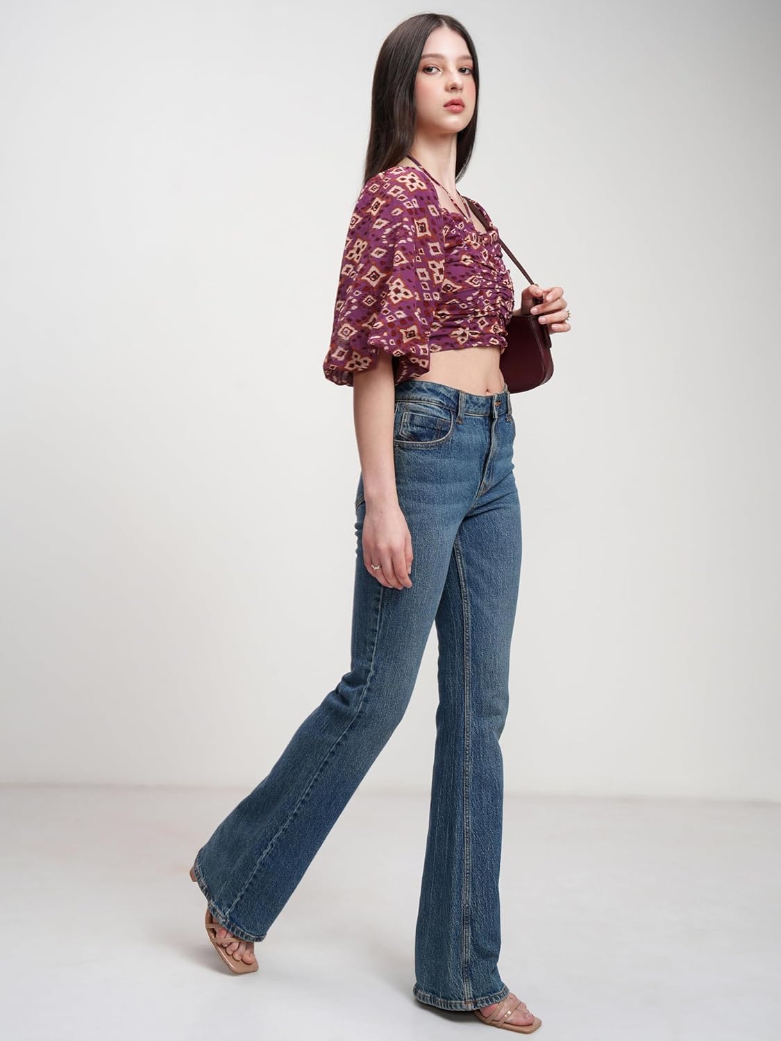 Tokyo Talkies Women's Floral Printfitted Crop Top | Short Puff Sleeves | Chic & Feminine & Square Neck | Tops for Woman | Women Tops | Women Crop Top by Prixsa.com - Image 2