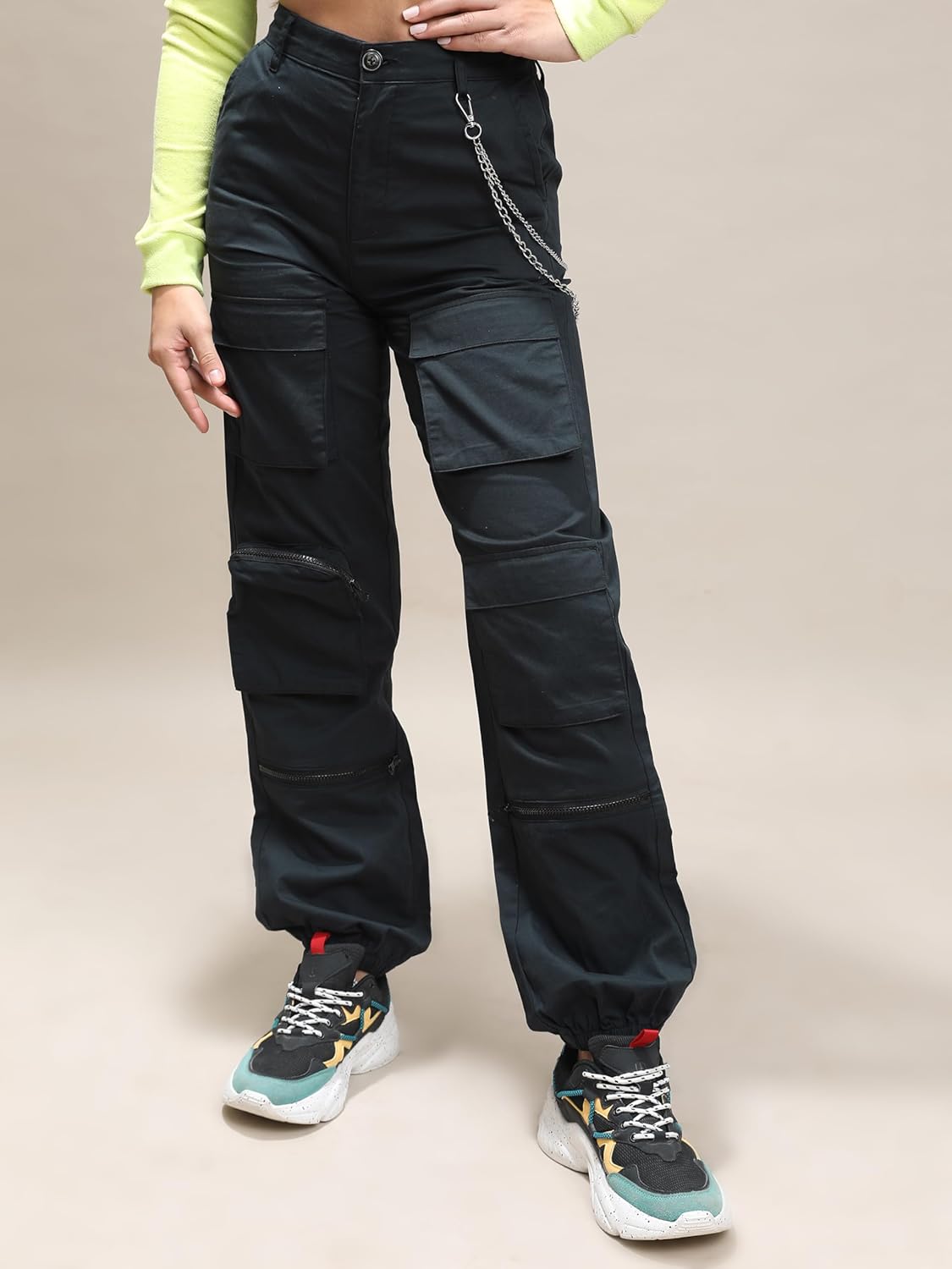 Tokyo Talkies Women's Regular Fit Cargos Trousers| Mid-Rise by Prixsa.com - Image 5
