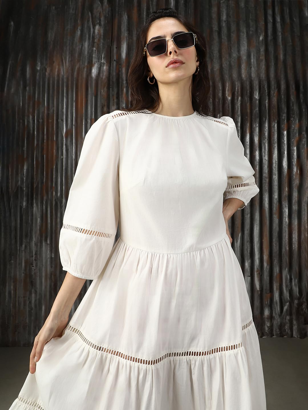 High Star Women Solid Cotton Flared Fit Round Neck Short Sleeve Dresses by Prixsa.com - Image 7