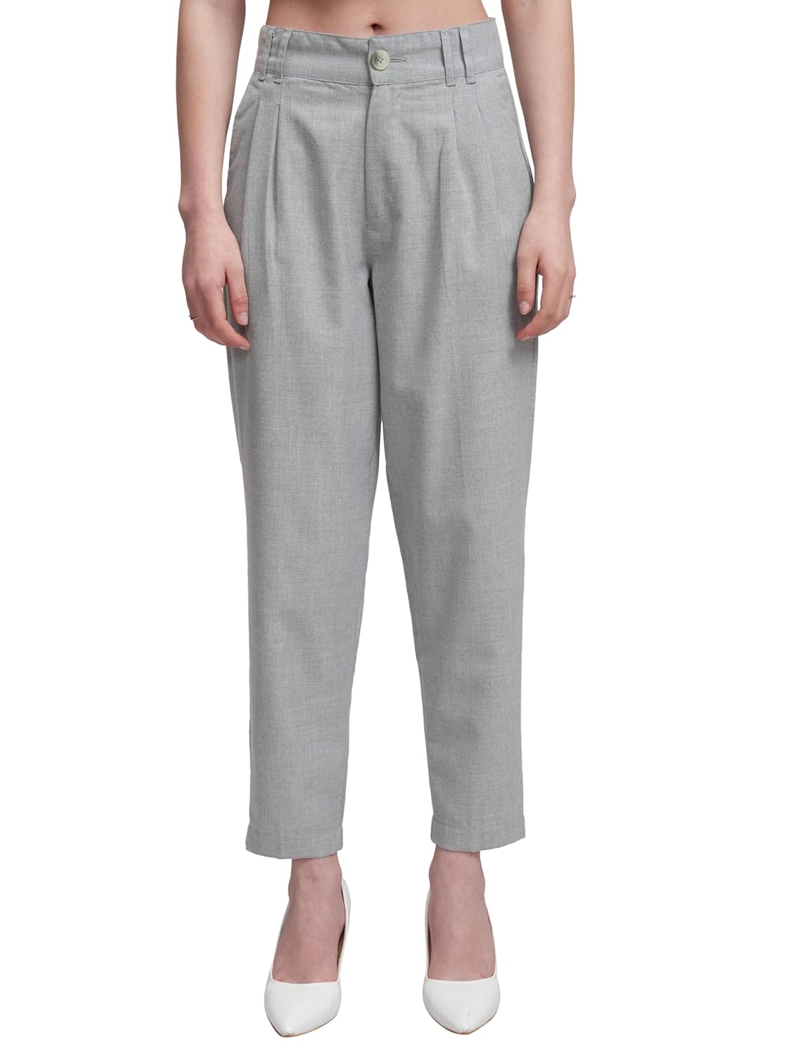 Tokyo Talkies Women's Tapered Fit Cropped Trousers | Stretchable Trousers| Mid-Rise by Prixsa.com