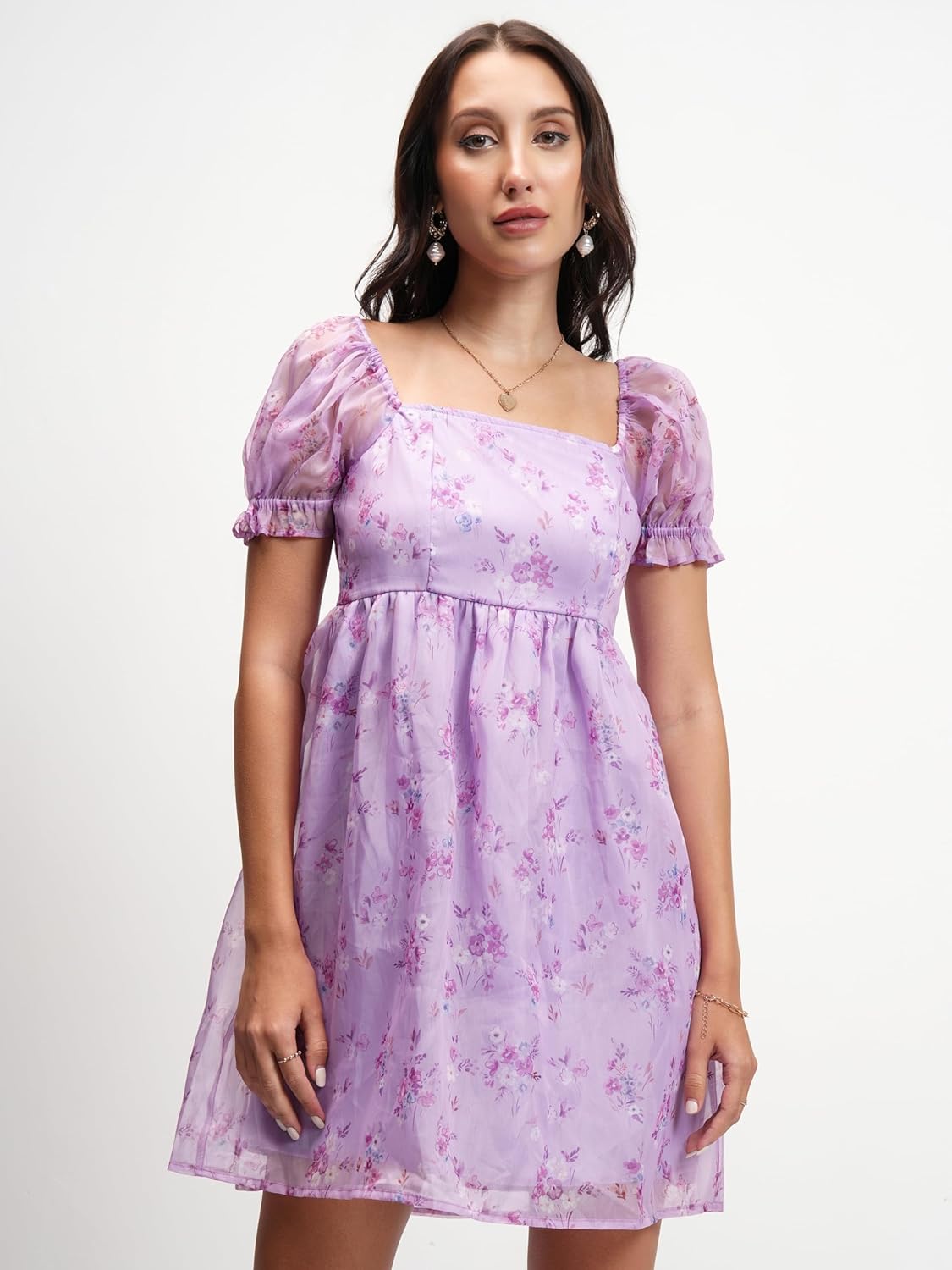 Tokyo Talkies Womens Dresses Women | Floral Print | Short Puff Sleeves | Fit & Flare | Short Dress Stylish by Prixsa.com - Image 5