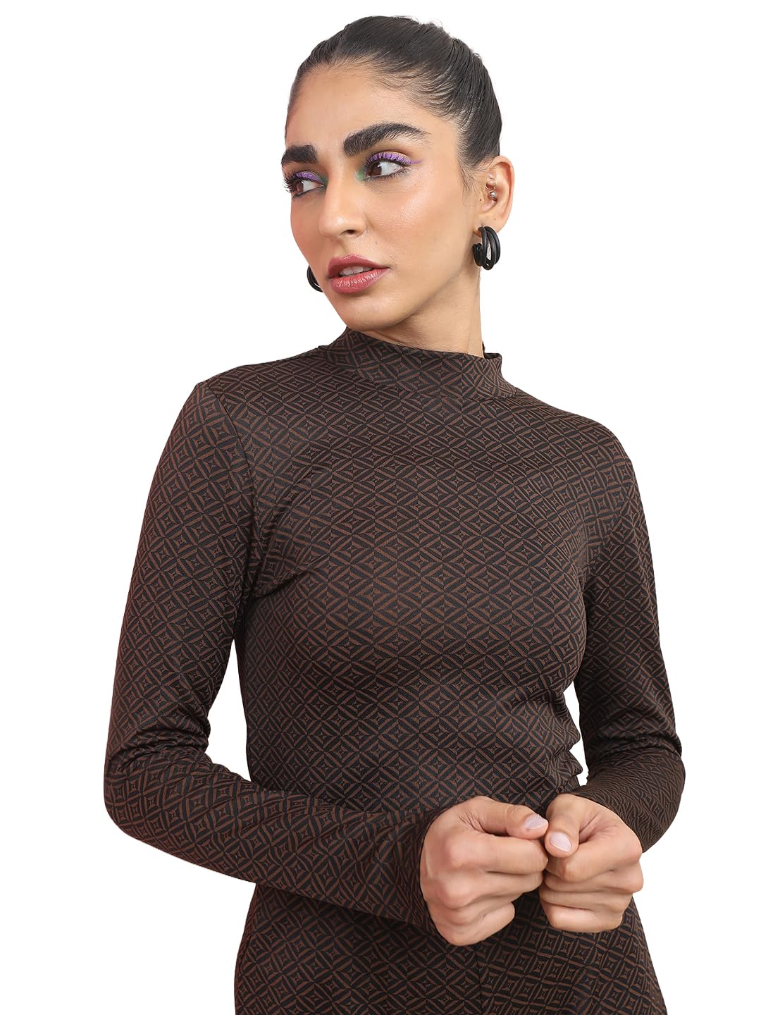 Tokyo Talkies Women's Long Sleeves High Neck Solid Tops| Stylish Casual wear by Prixsa.com
