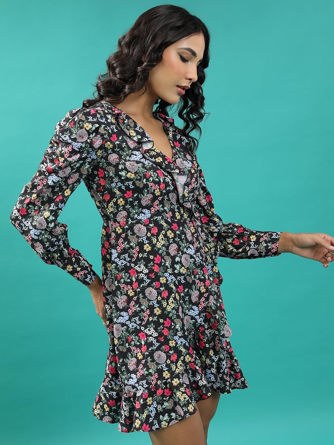 Tokyo Talkies Women's Long Sleeves V-Neck Printed Dresses | Stylish Dresses | Casual Dresses by Prixsa.com - Image 4