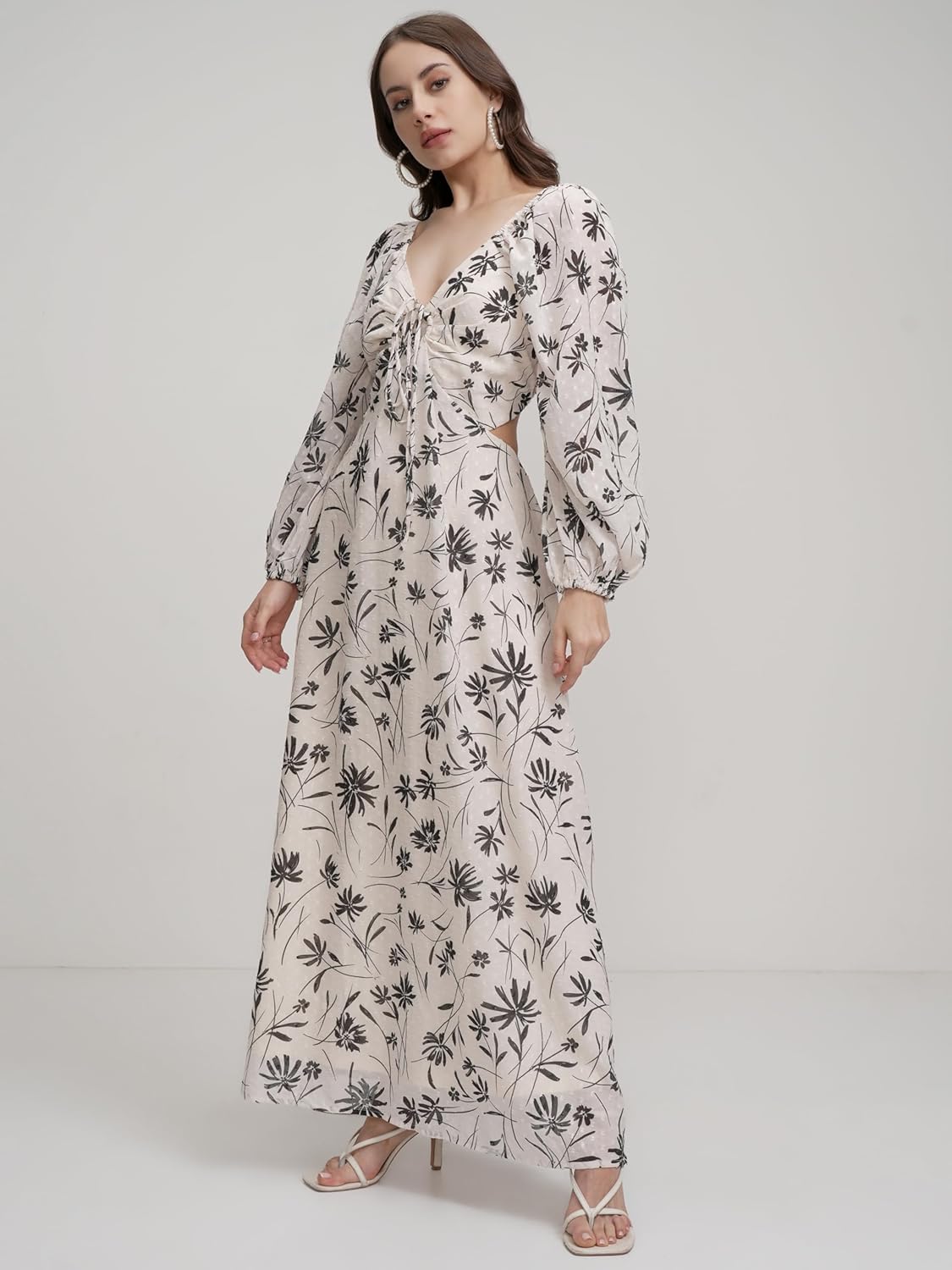 Tokyo Talkies Womens Dresses Women | Floral Print | Tie-Up Neck| Puff Bishop Sleeves | Side Cut-Out | Maxi Dress | Elegant & Trendy| Stylish by Prixsa.com - Image 7