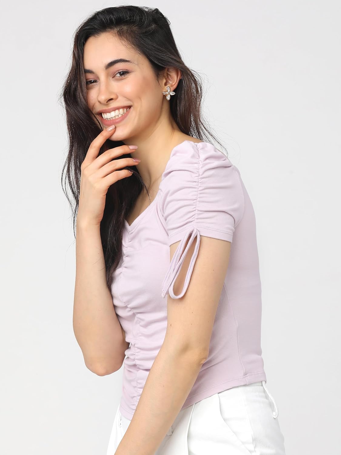 Tokyo Talkies Women's Short Sleeves Square Neck Solid Tops| Stylish | Casual Wear by Prixsa.com - Image 2