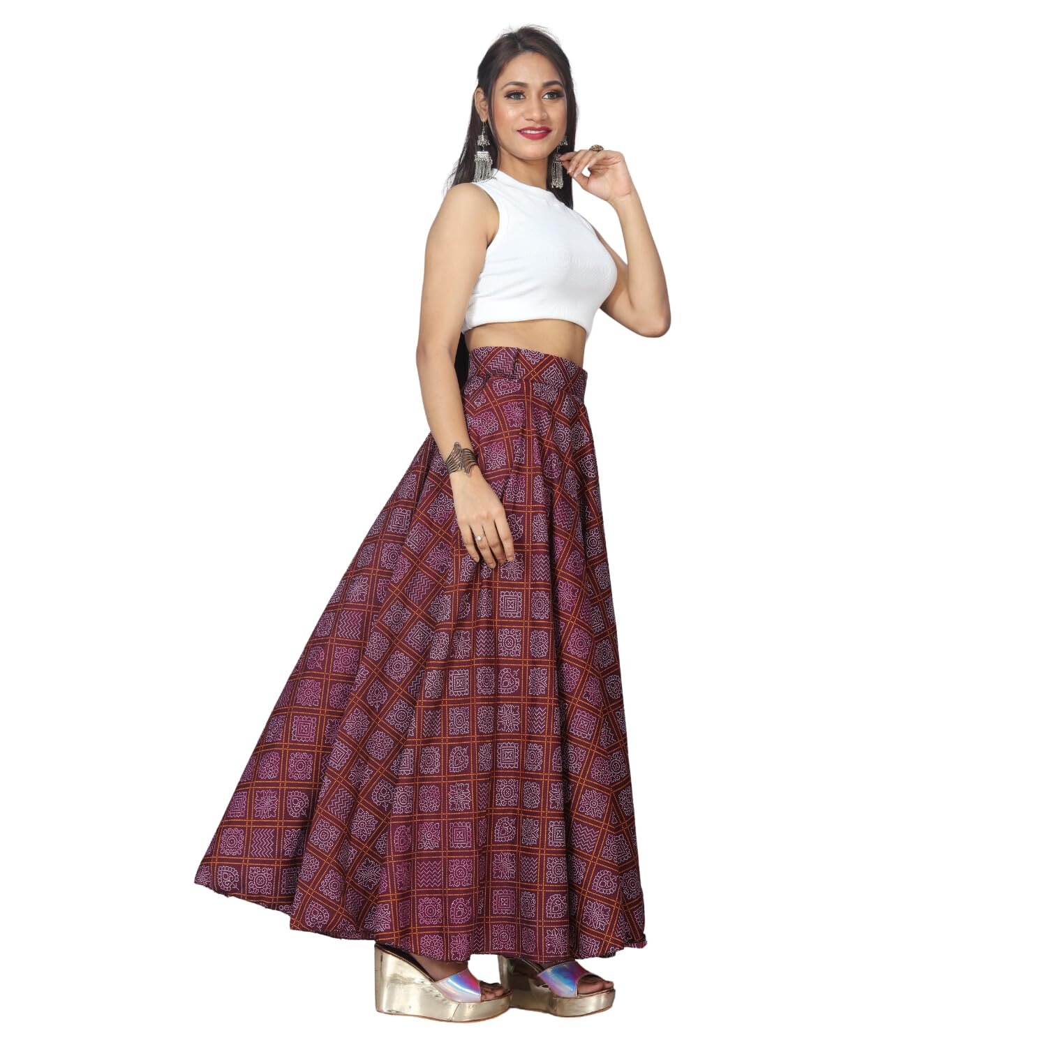 JYESHTA Women's American Crepe Blooming Flared Long for Traditional Stitched A-line Flare Skirt for Girls with 12 Meter Flare 40inch Height by Prixsa.com - Image 6